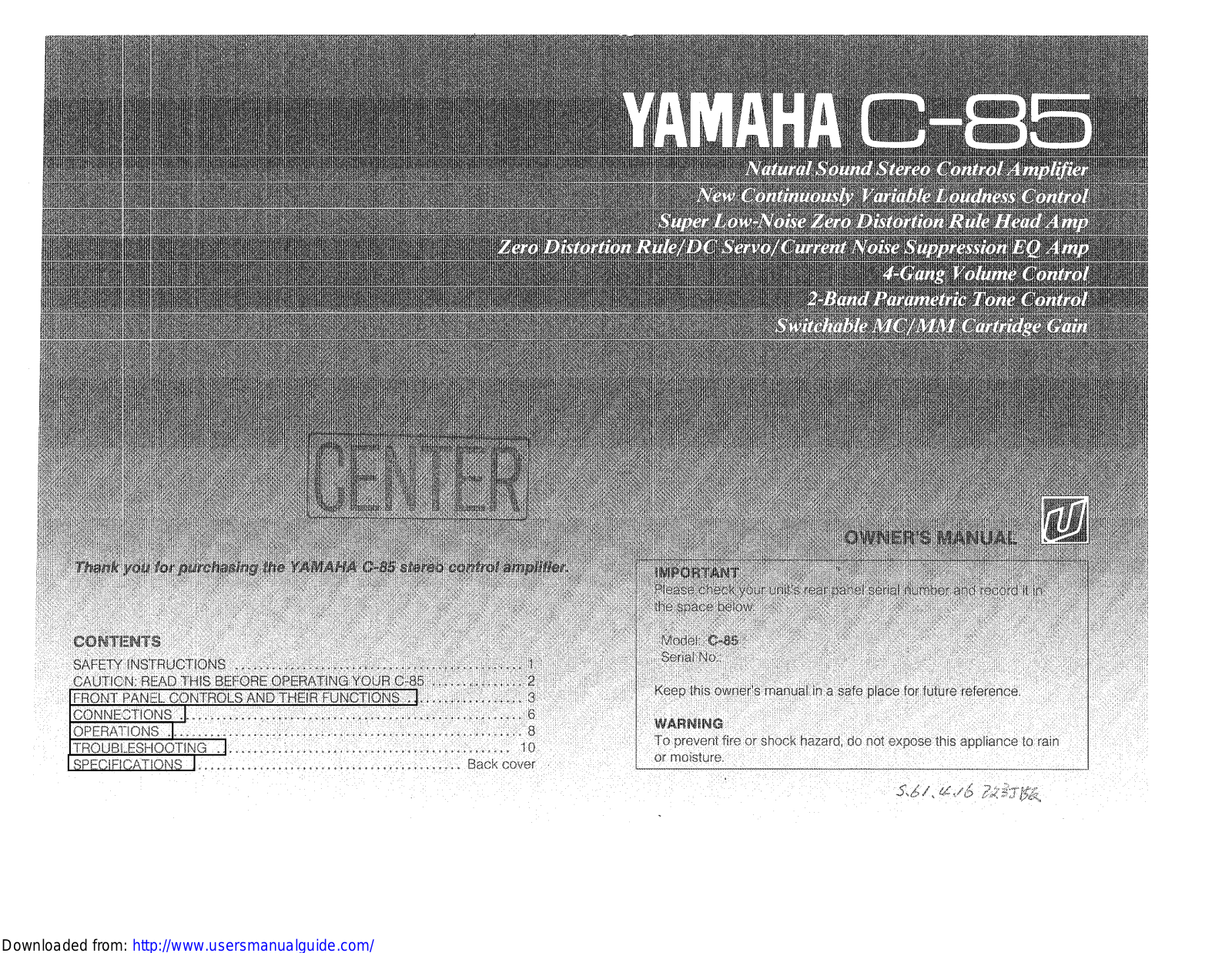 Yamaha Audio C-85 User Manual