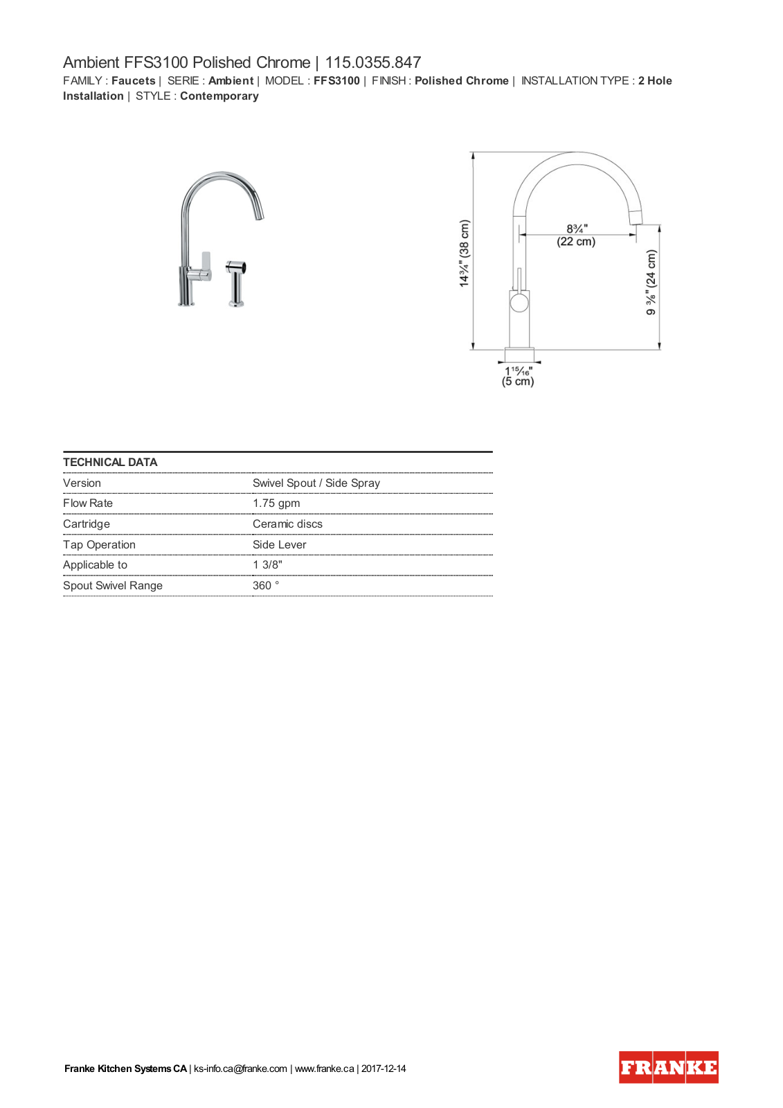 Franke FFS3100 Specs