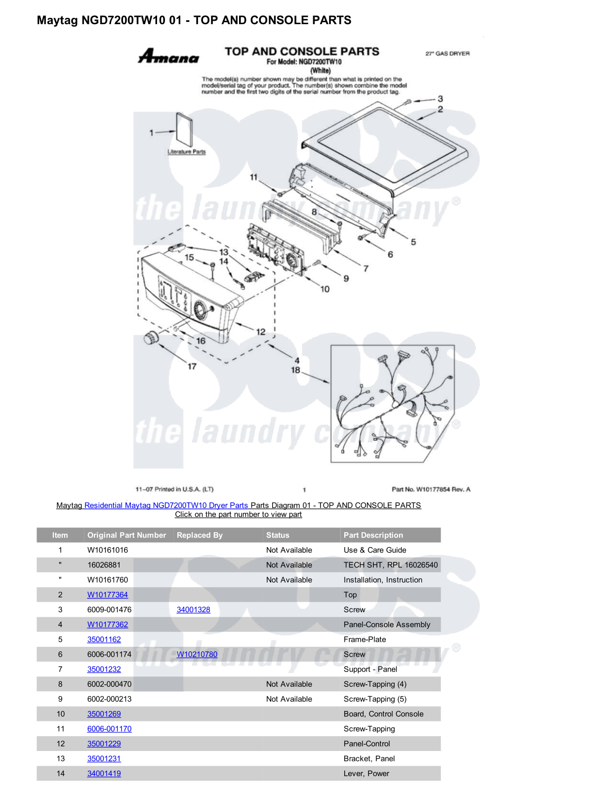 Maytag NGD7200TW10 Parts Diagram