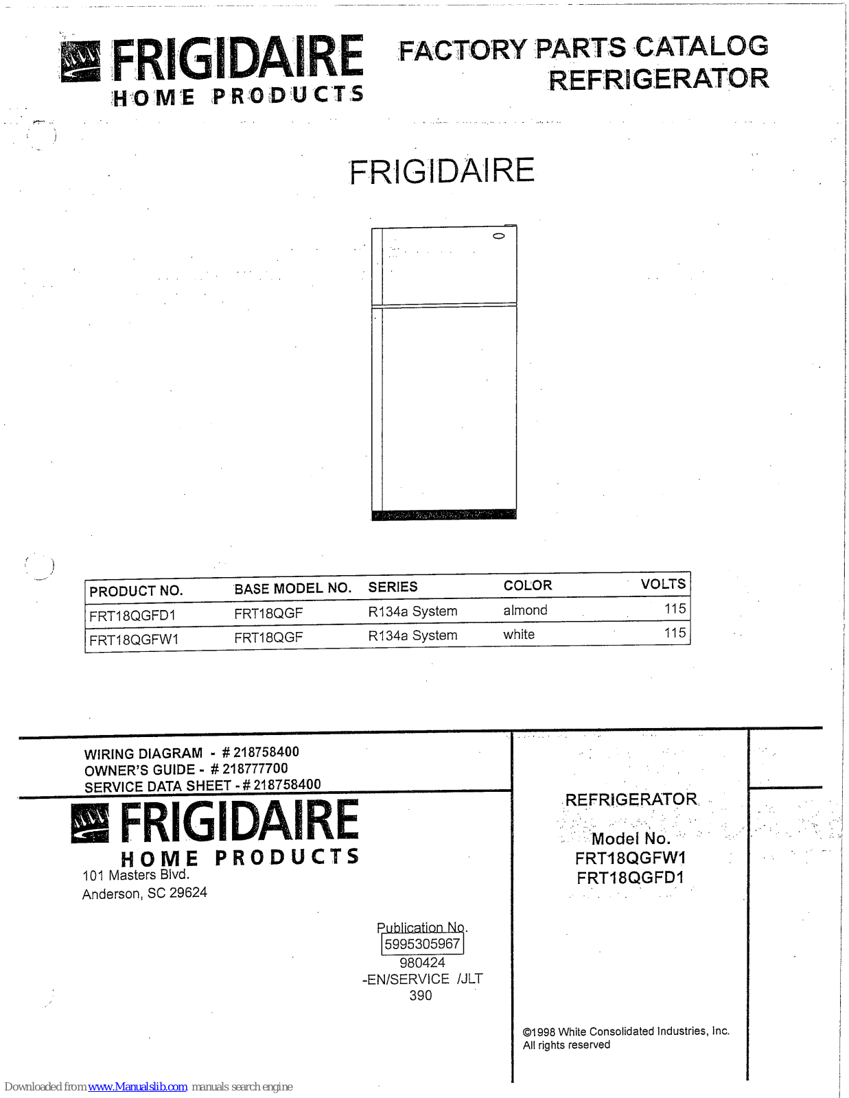 Frigidaire FRT18QGFW1, FRT18QGF, FRT18QGFD1 Parts Catalog