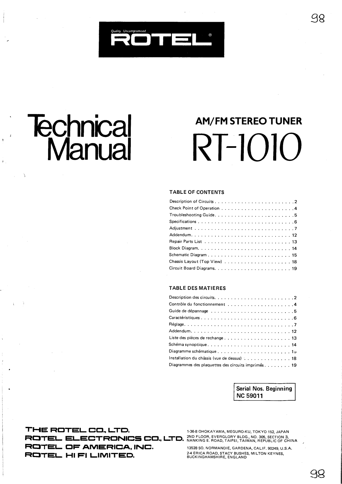 Rotel RT-1010 Service manual