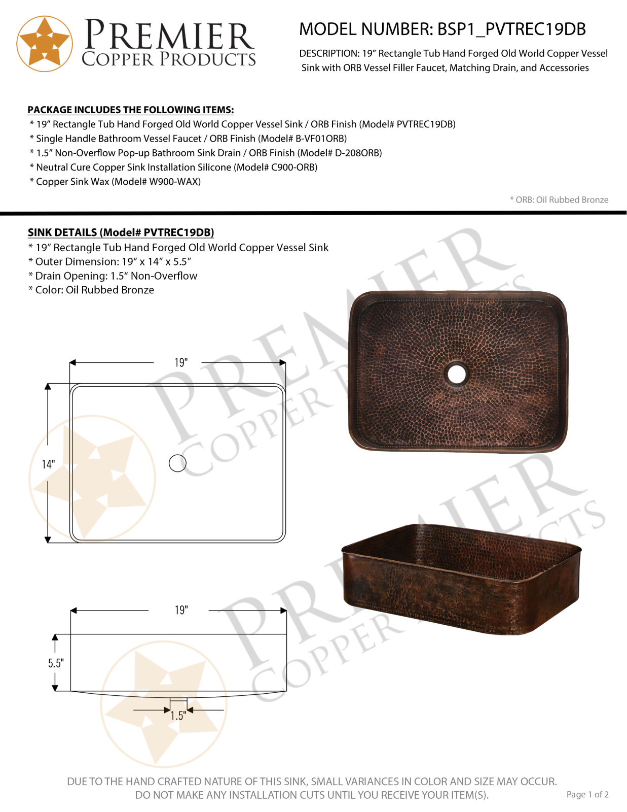 Premier Copper Products IER1927 Specifications - ManualMachine.com