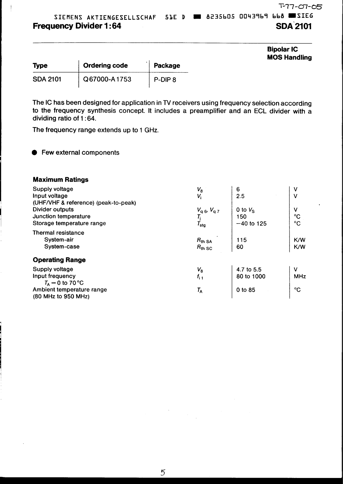 Datasheet SDA2101 Specification - ManualMachine.com