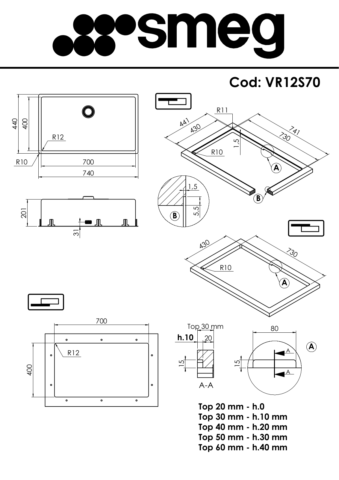 Smeg VR12S70 Installation manual