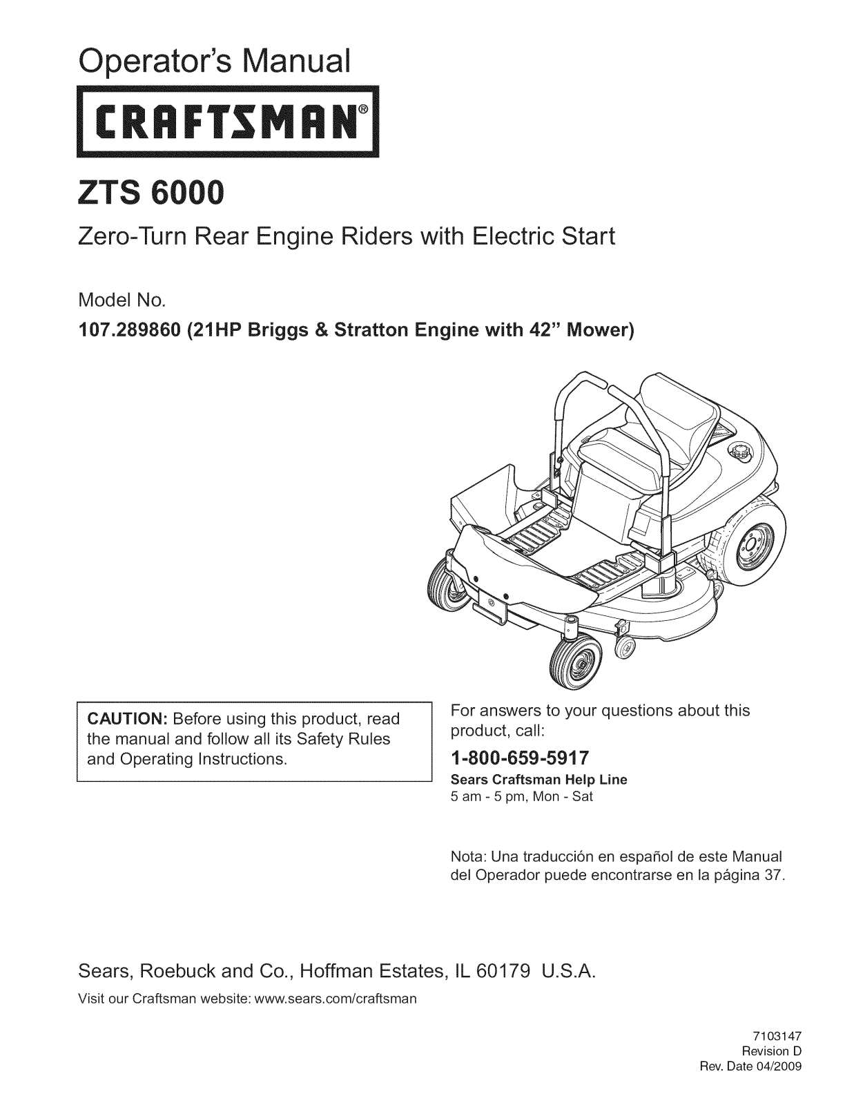 Craftsman ZTS 6000 User Manual - ManualMachine.com