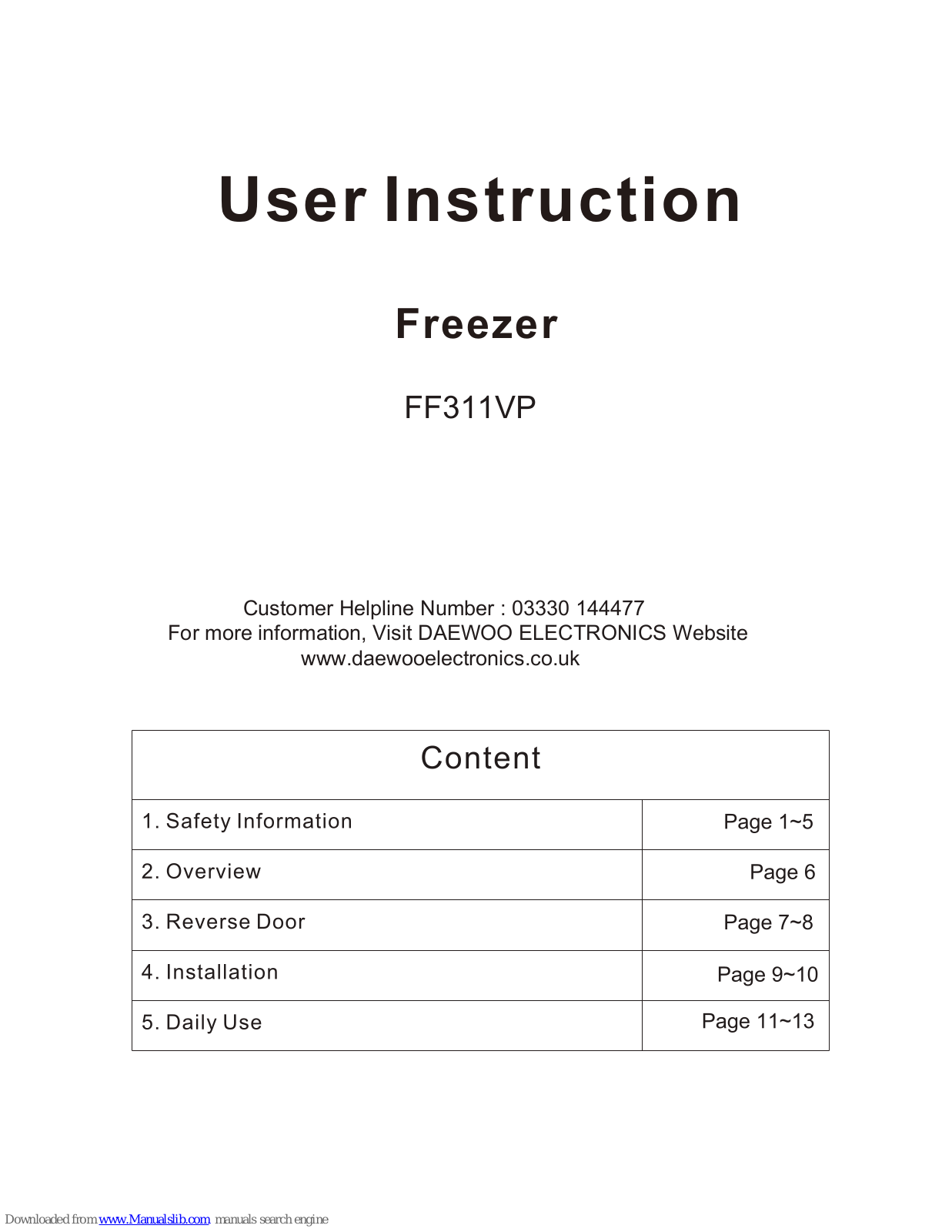 Daewoo FF311VP User Instructions