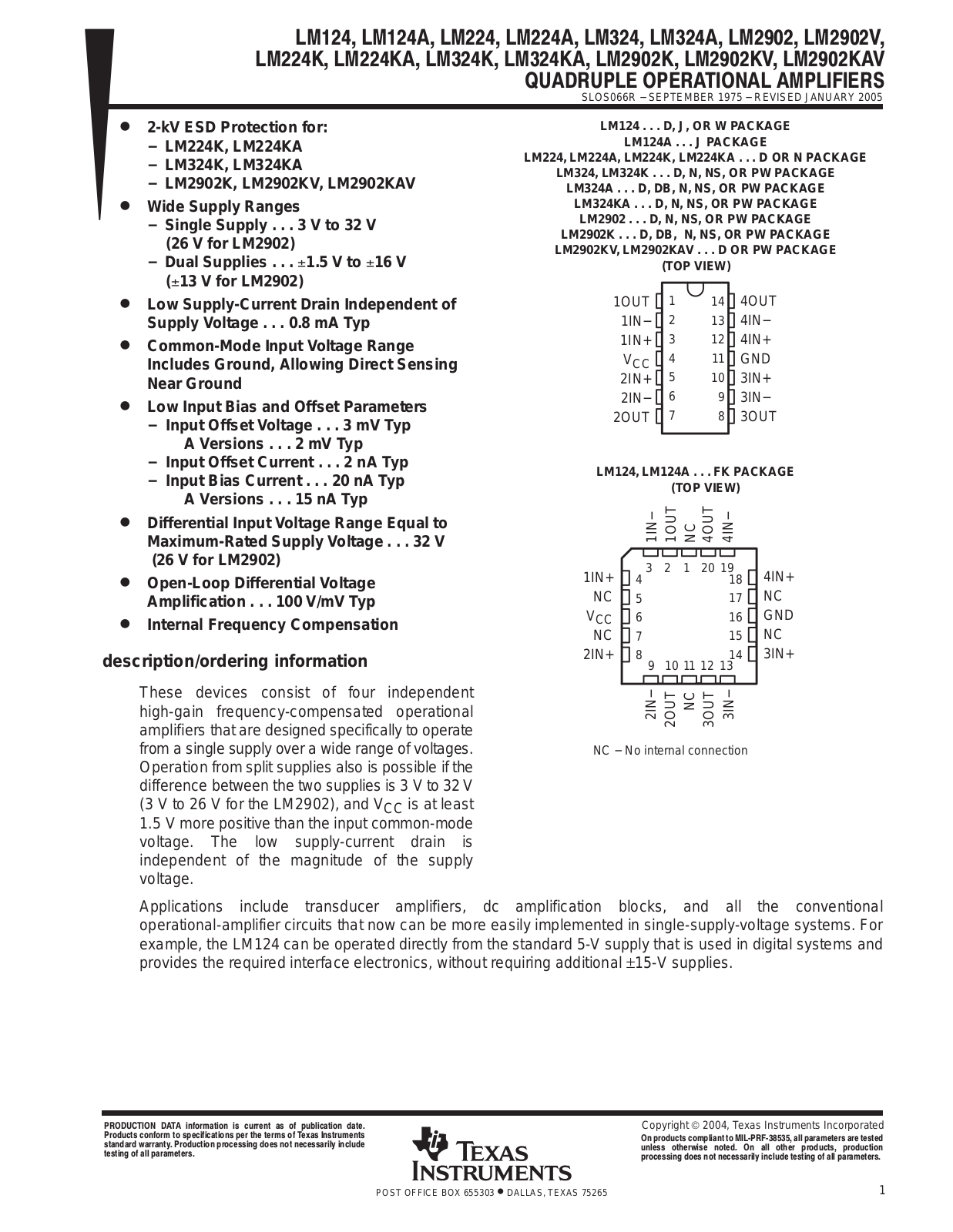 Texas Instruments LM2902KDB, LM2902KPW, LM2902PW, LM324APW, LM324KAPW Schematic