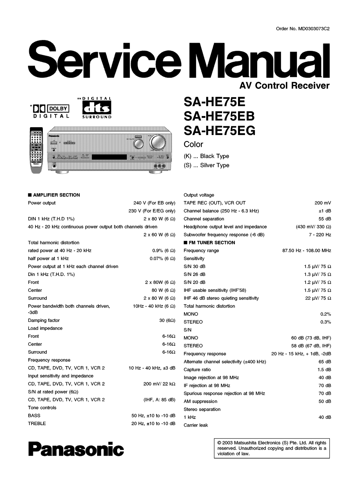 Panasonic SA HE75E Service Manual