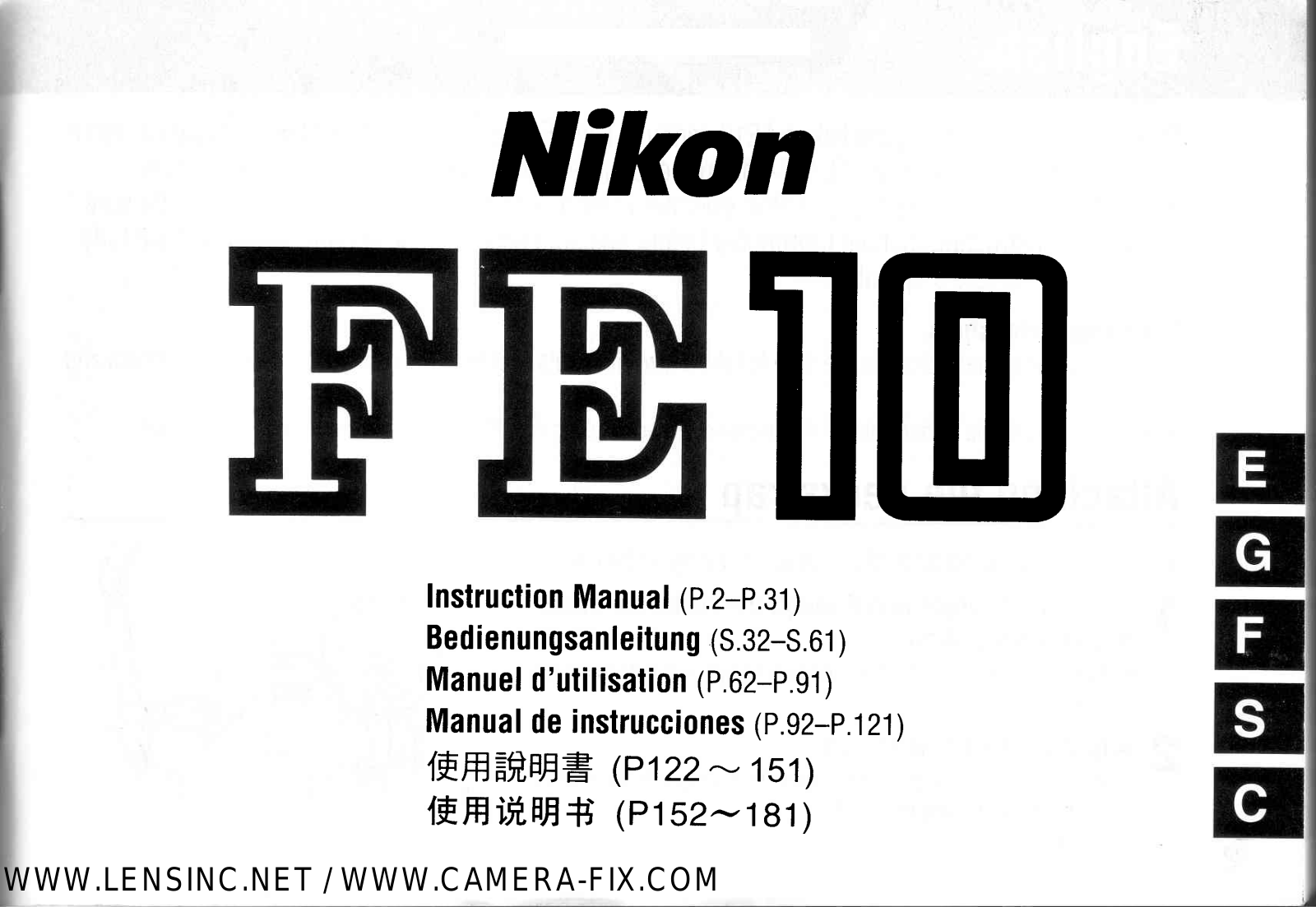 Nikon FE-10 Operating Instructions