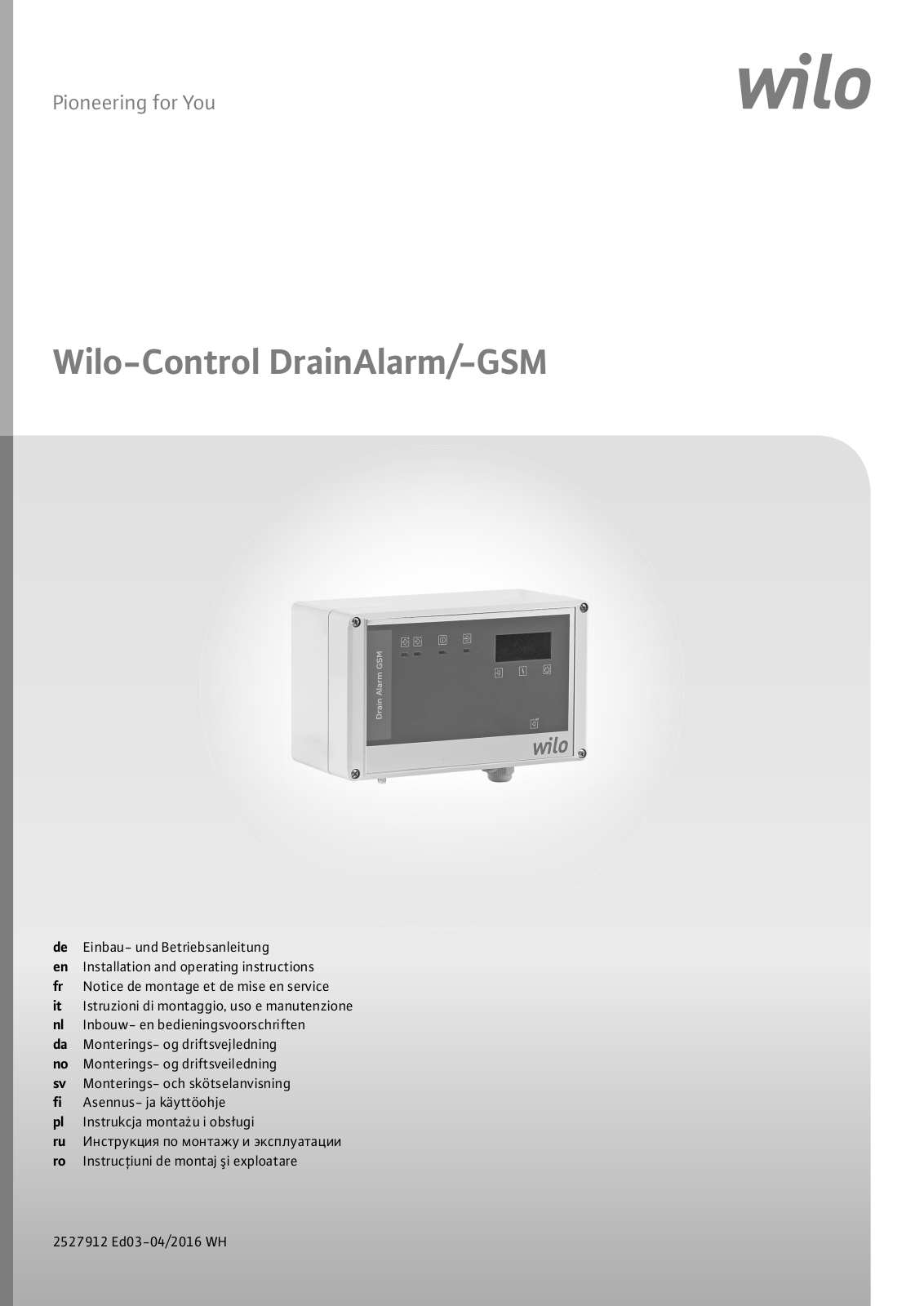 Wilo Control DrainAlarm, Control DrainAlarm-GSM Installation And Operating Instructions Manual