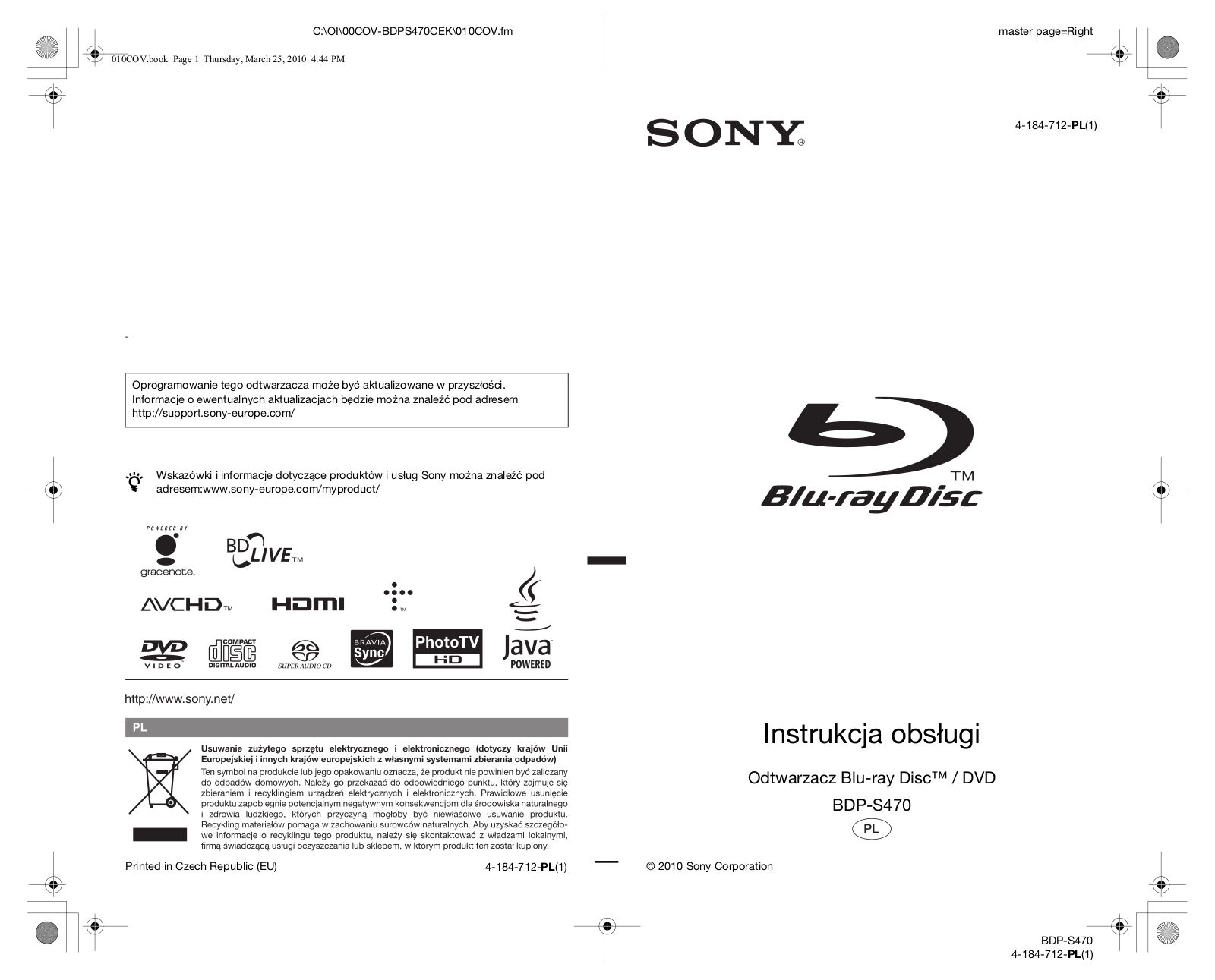 Sony BDP-S470 User Manual