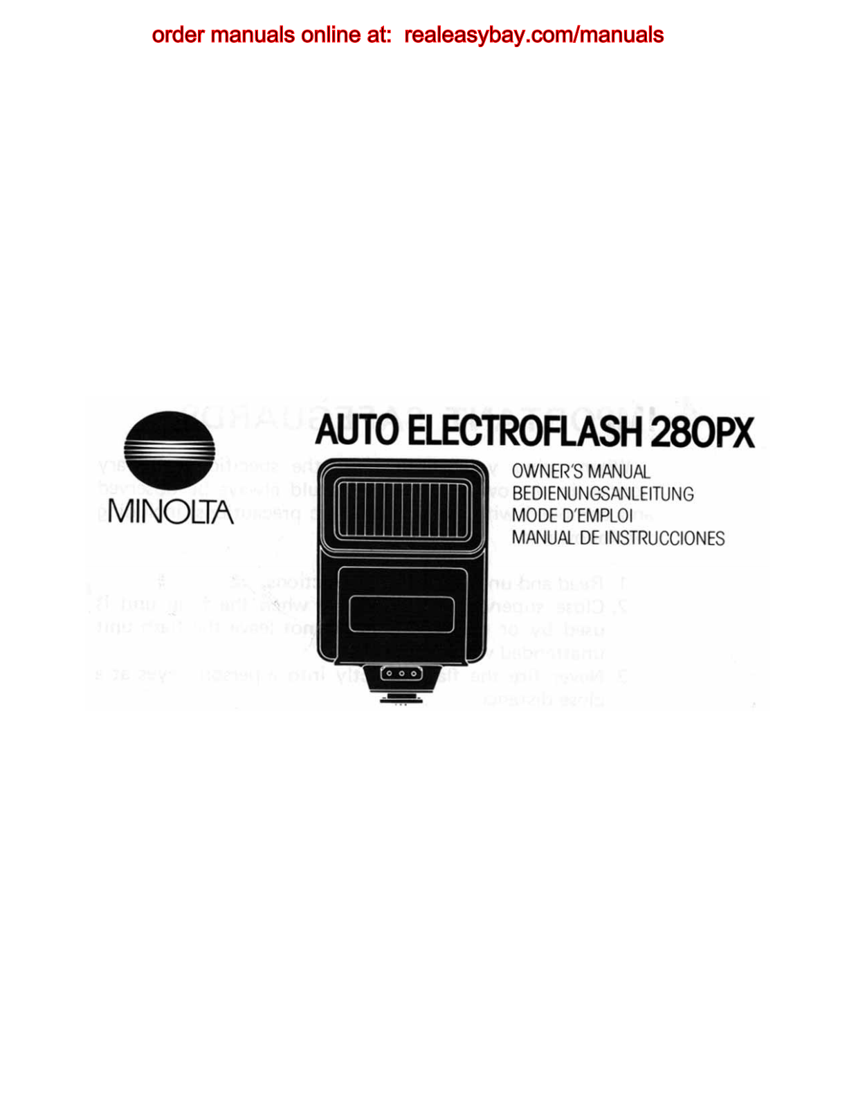 Minolta AUTO ELECTROFLASH 280PX owners Manual