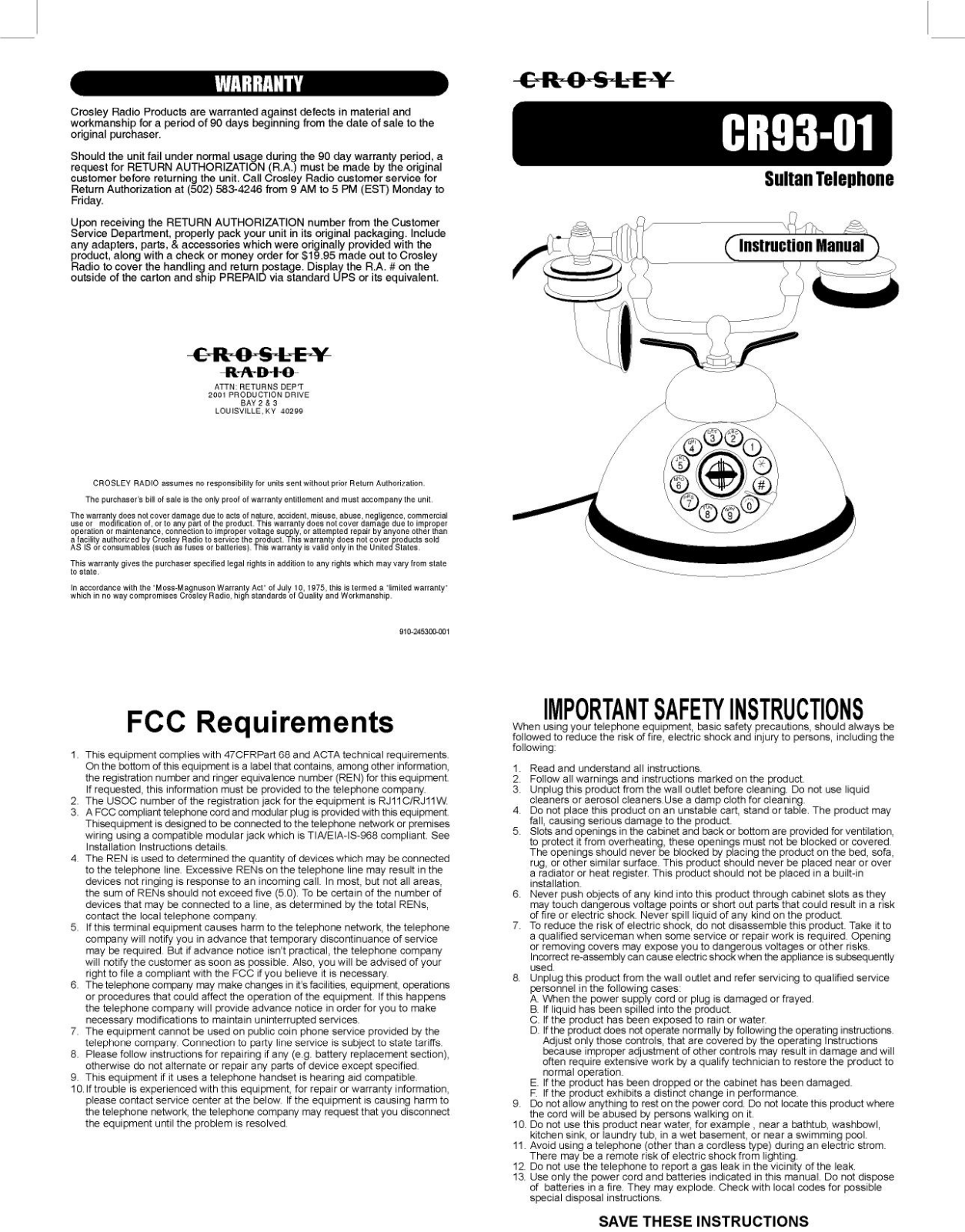 Crosley Radio CR93 User Manual