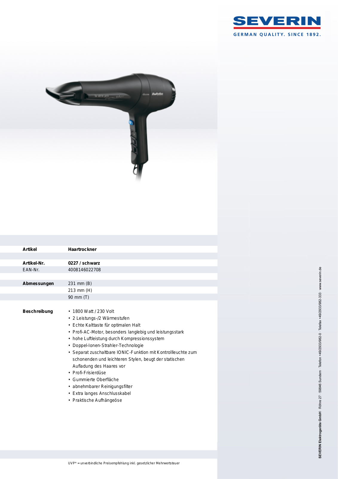 Severin 0227 DATASHEET