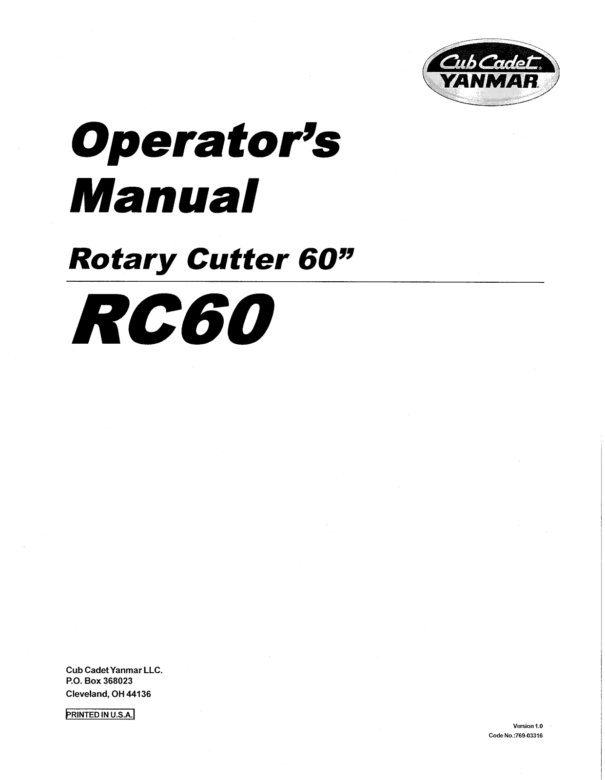 Cub cadet RC60 User Manual