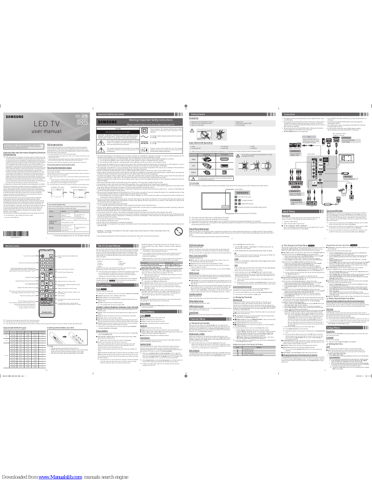 Samsung UN32J5003, UN28H4000, 5003, UN40H5003 User Manual