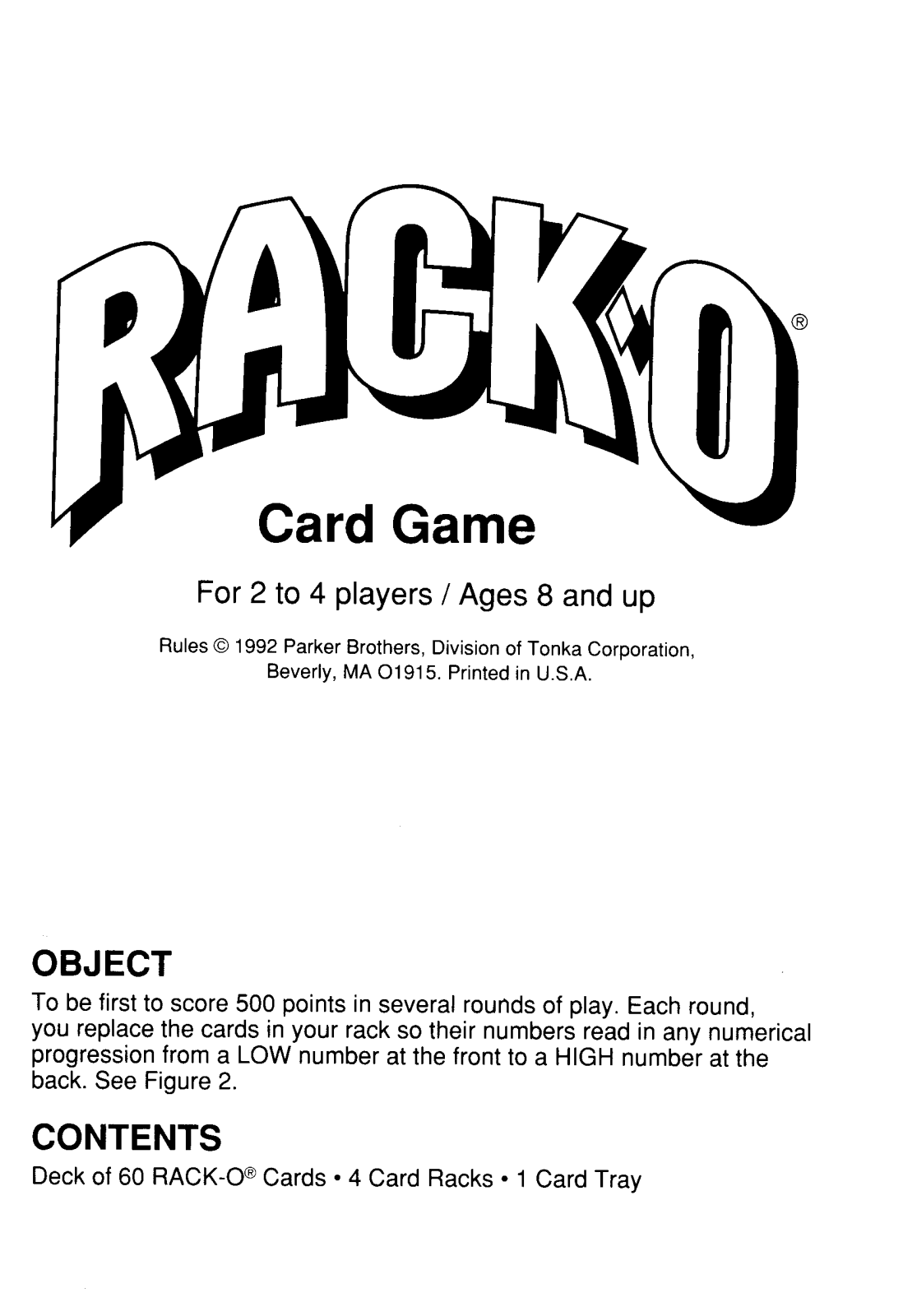 Hasbro RACK-O User Manual