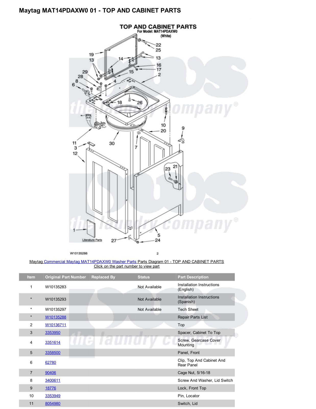 Maytag MAT14PDAXW0 Parts Diagram