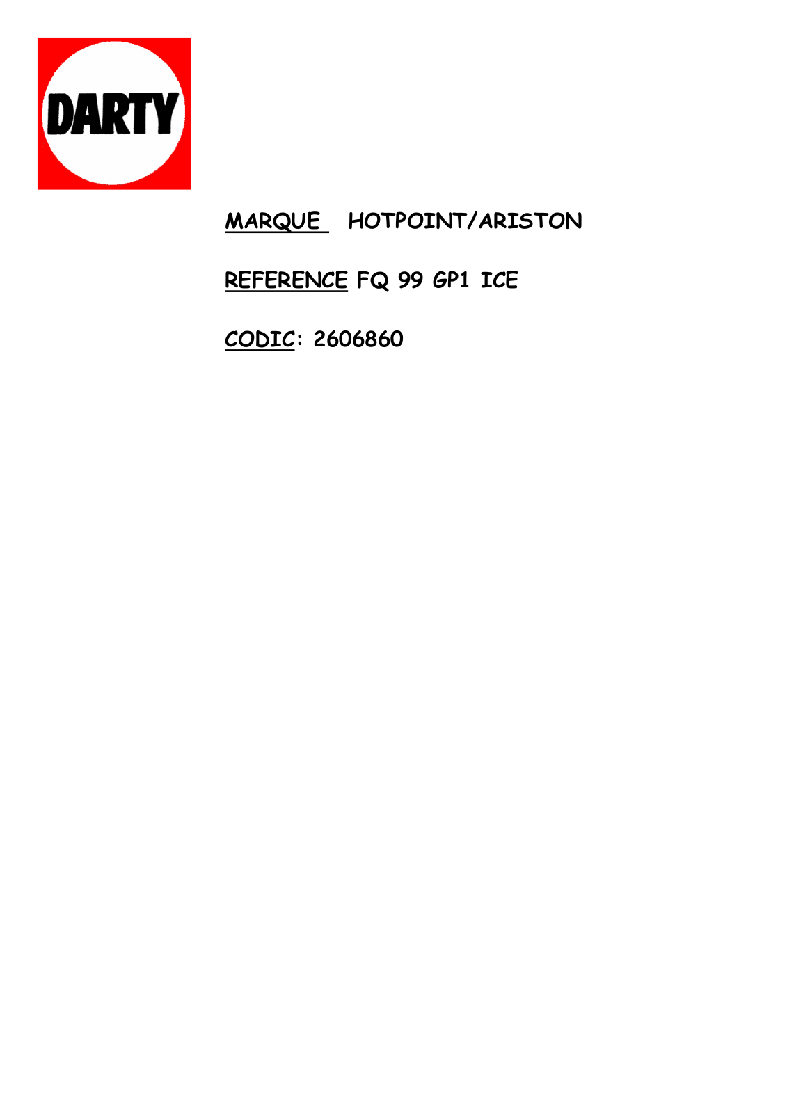 Hotpoint FQ 99 GP 1FHA ICE, FQ99GP1FICE User Manual