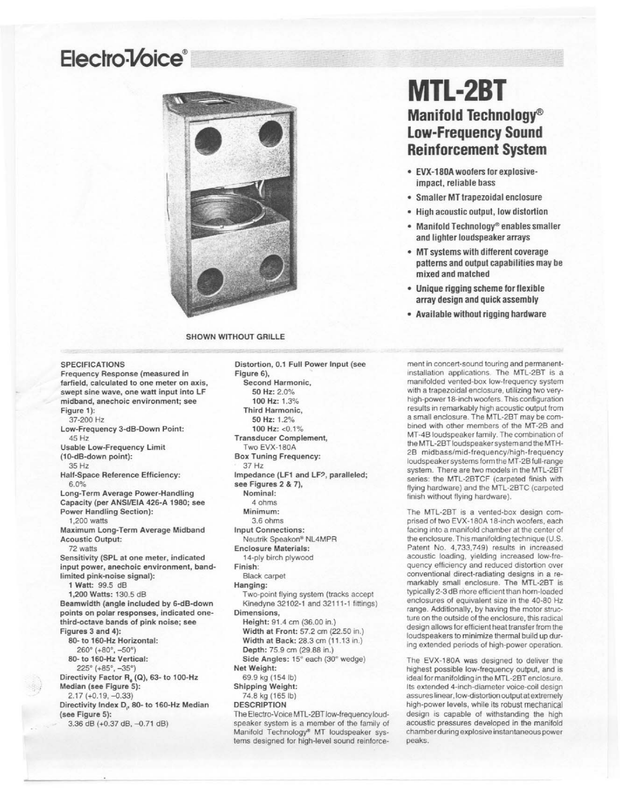 Electro-Voice MTL-2BT User Manual