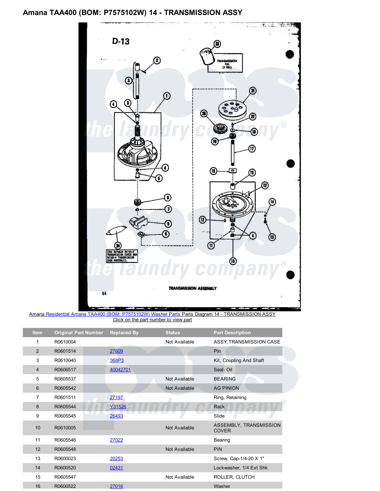 Amana TAA400 Parts Diagram