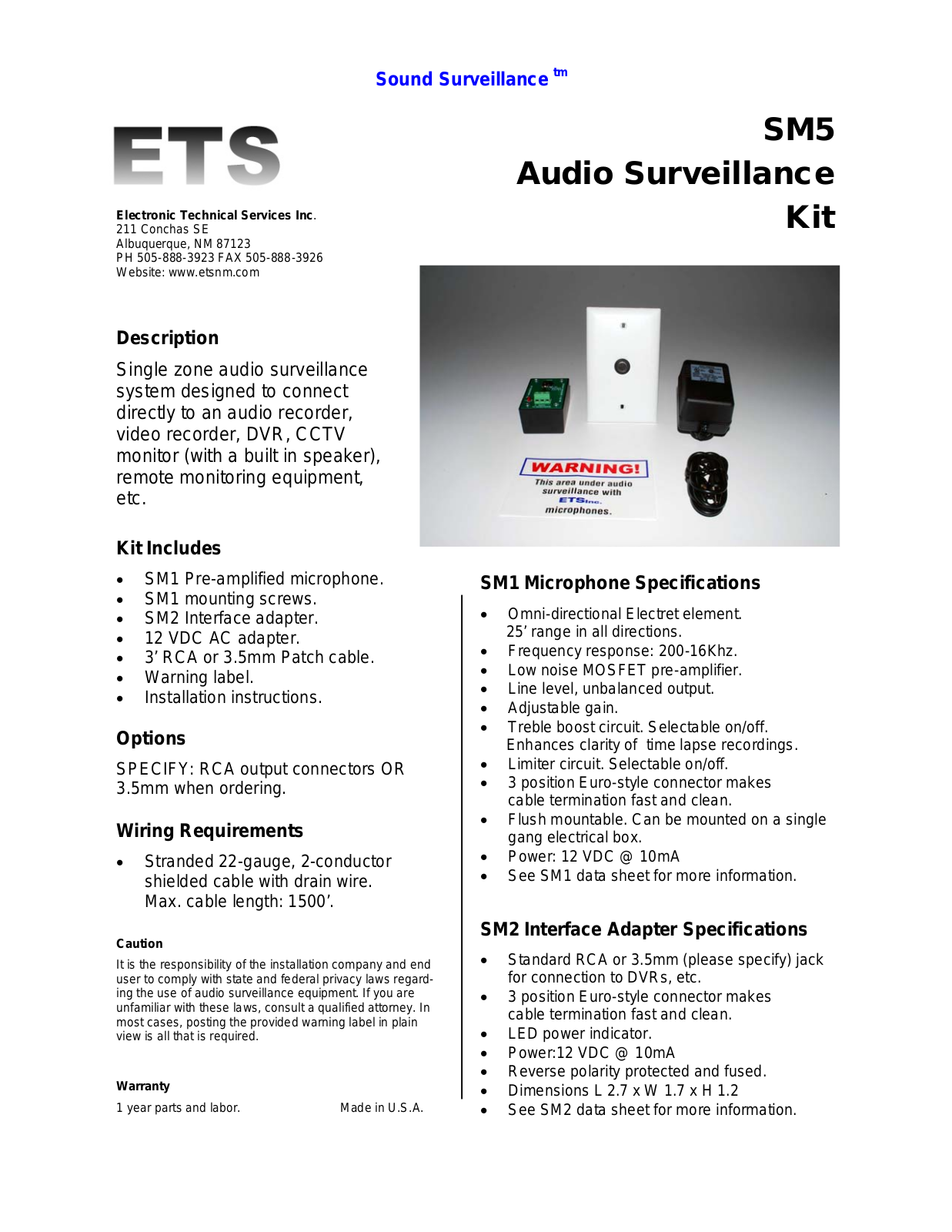 ETS SM5-LE, SM5 Specsheet