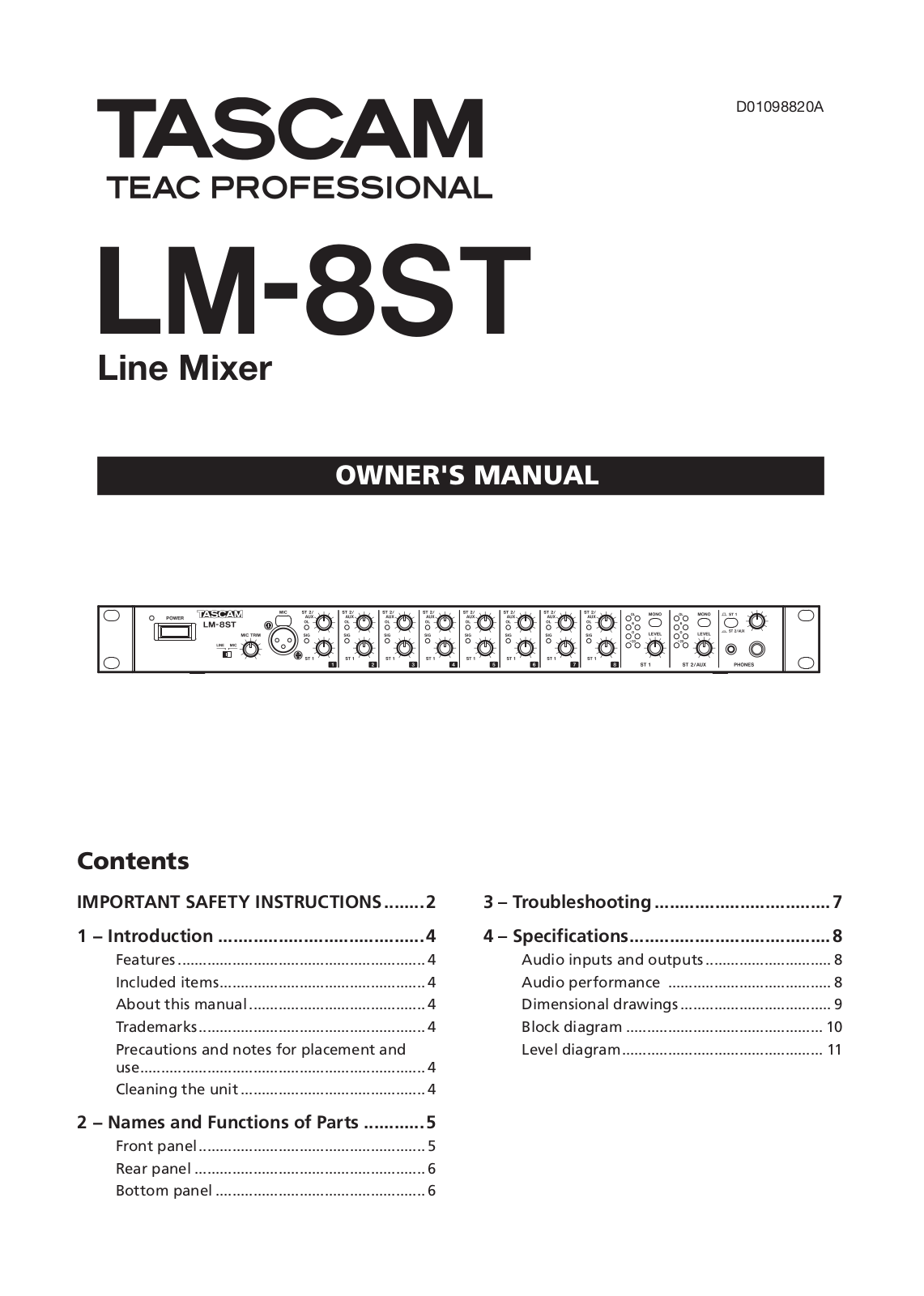 Tascam LM-8ST User Manual