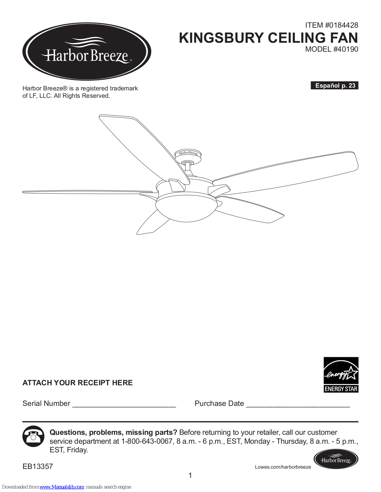 Harbor Breeze 40190 Installation Manual