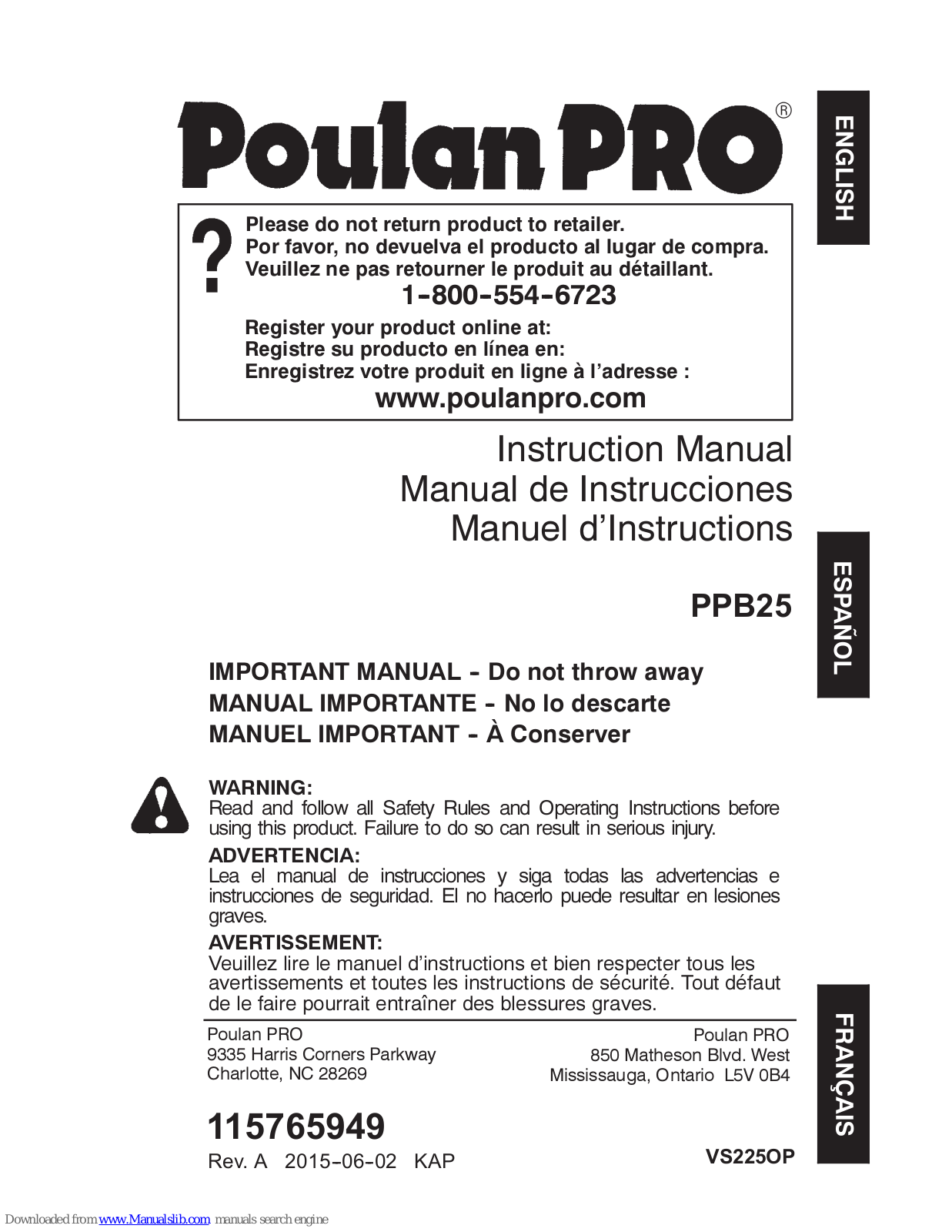 Poulan Pro PPB25 Instruction Manual