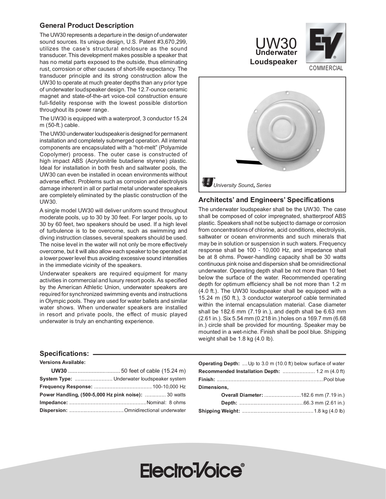 Electro-Voice UW30 User Manual