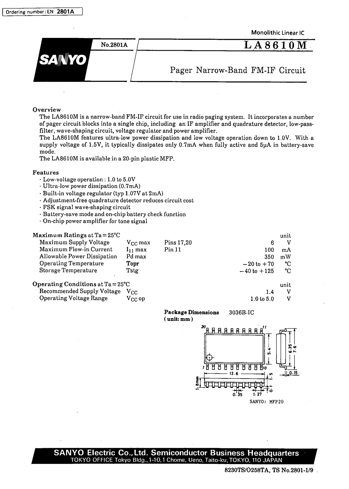 SANYO LA8610M Datasheet