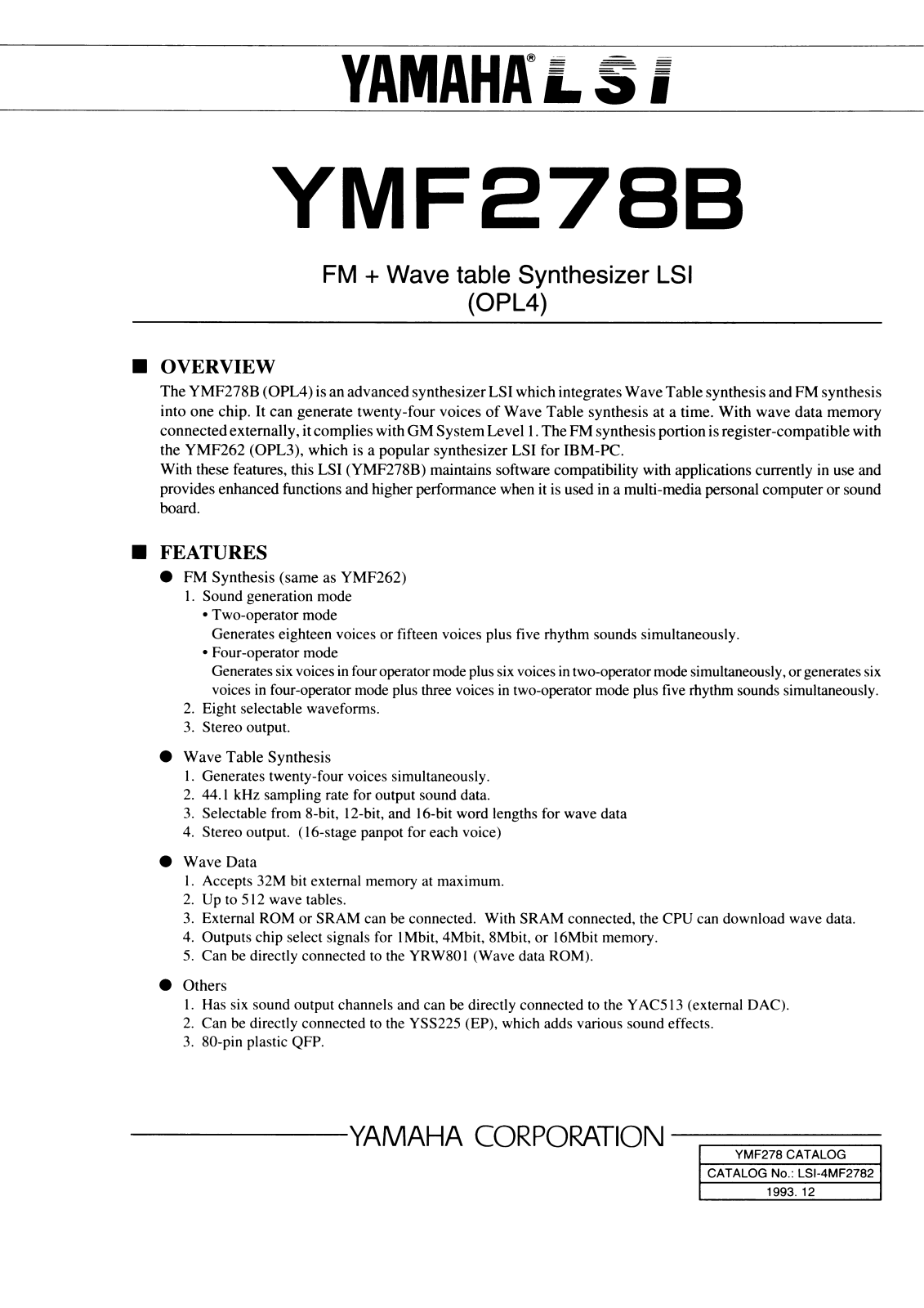 Yamaha YMF278B Datasheet