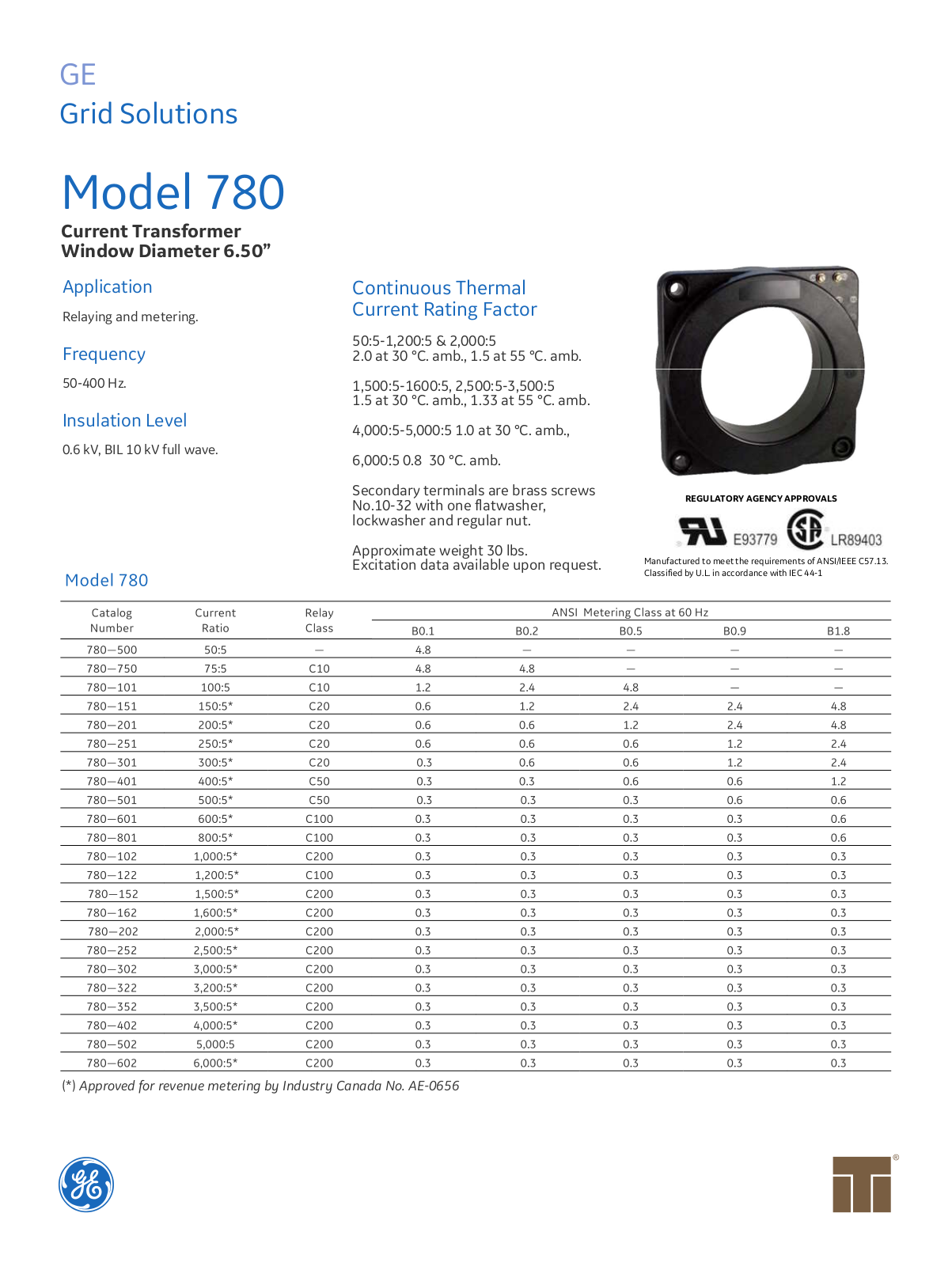 Instrument Transformer, Div of GE 780 Data Sheet - ManualMachine.com