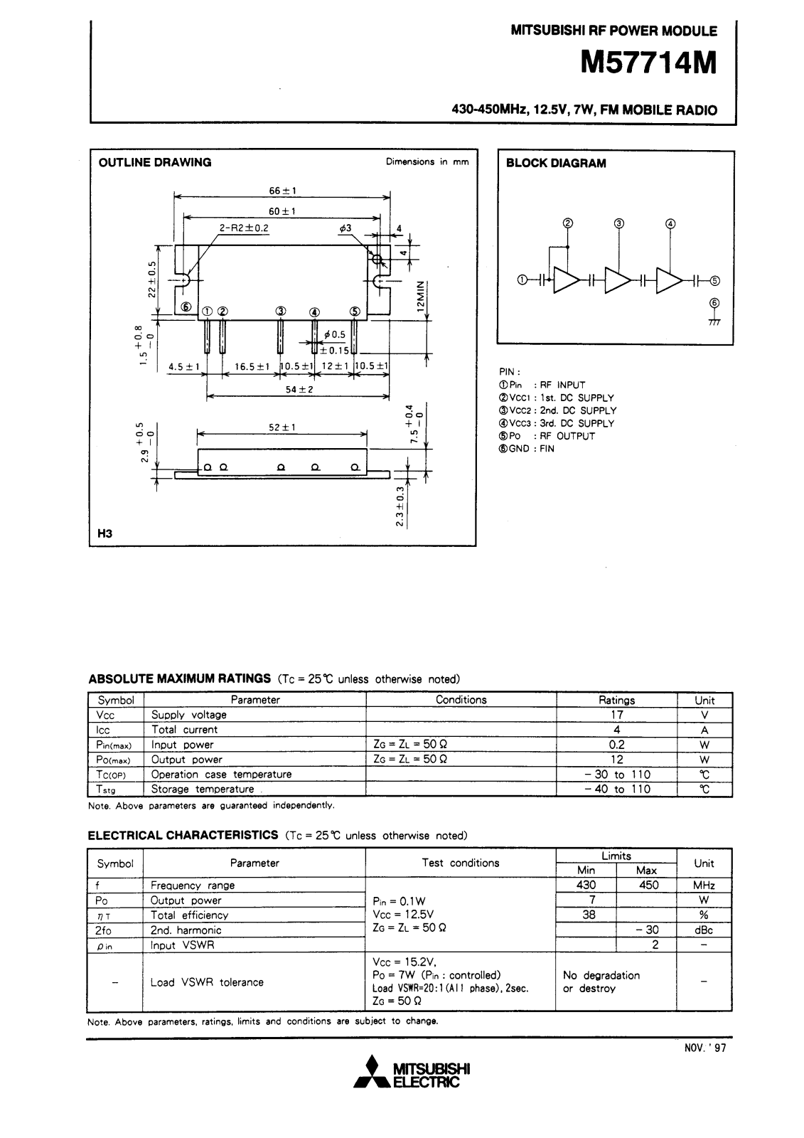 Mitsubishi M57714M Datasheet