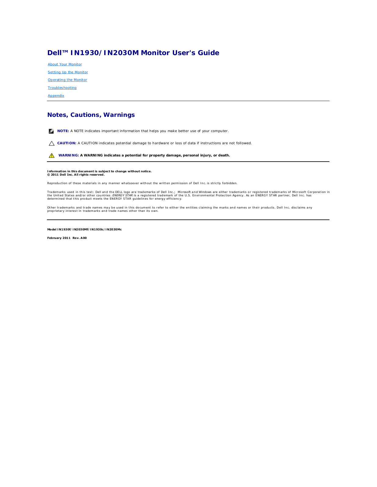 Dell IN2030MF, IN1930C, IN1930F, IN2030MC User Manual