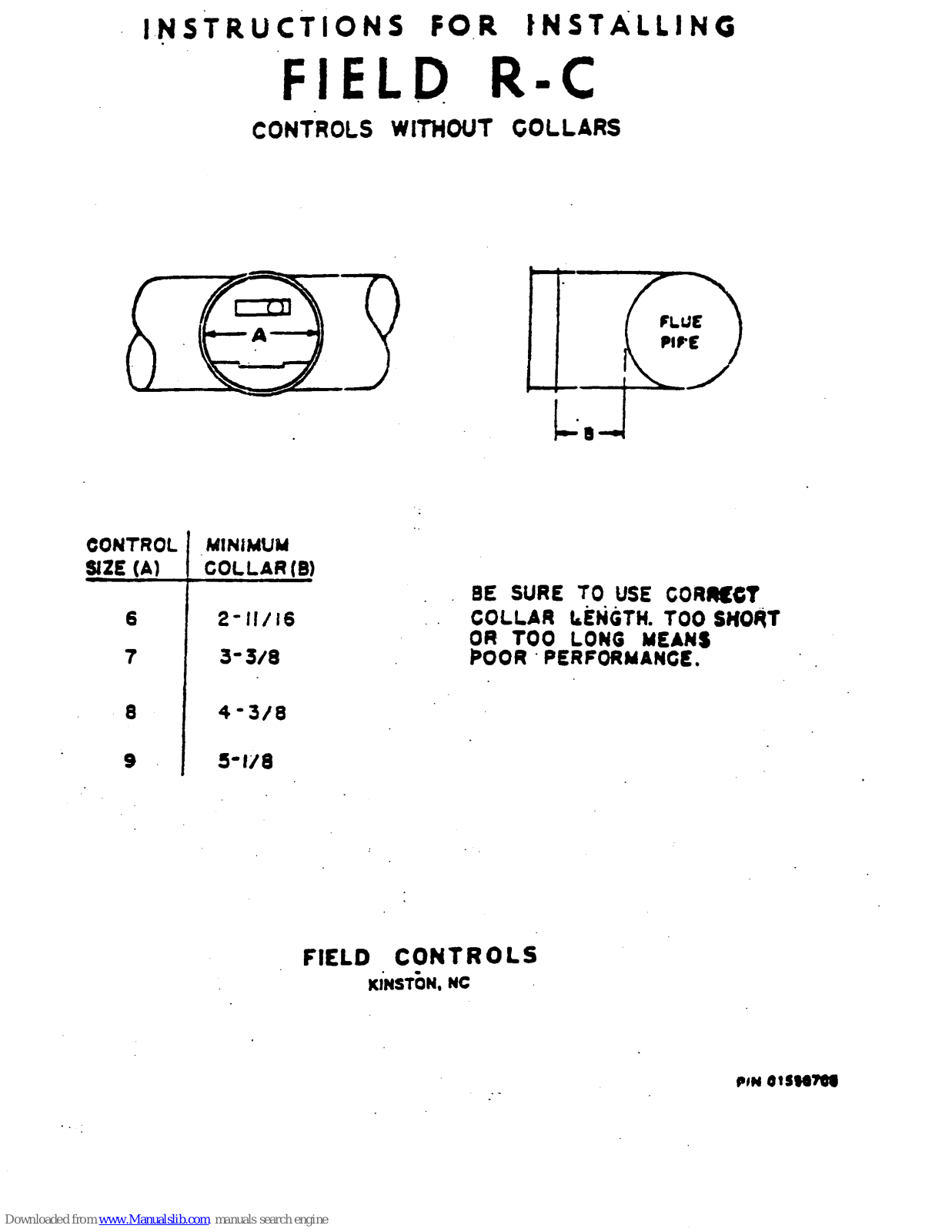 Field Controls 1536760, Field R-C Installation Instructions Manual