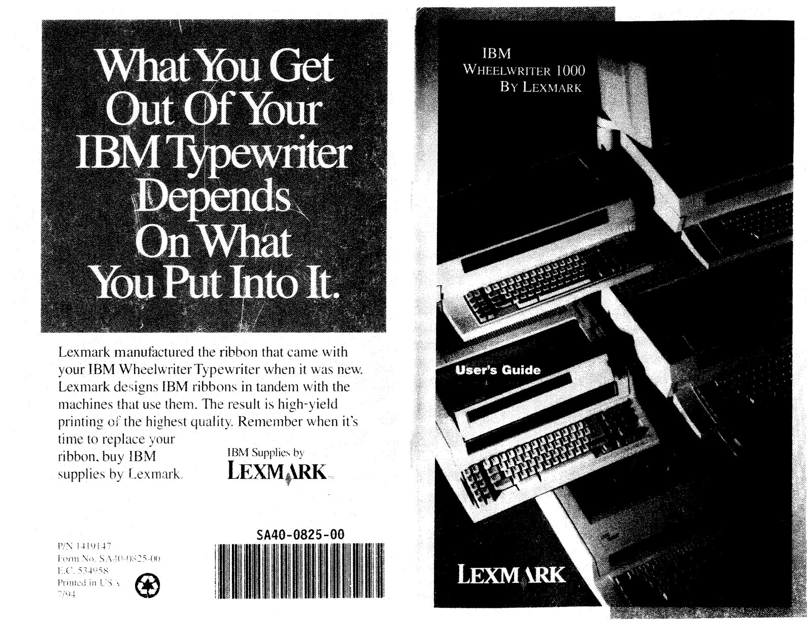 Lexmark IBM WHEELWRITER 1000 Manual
