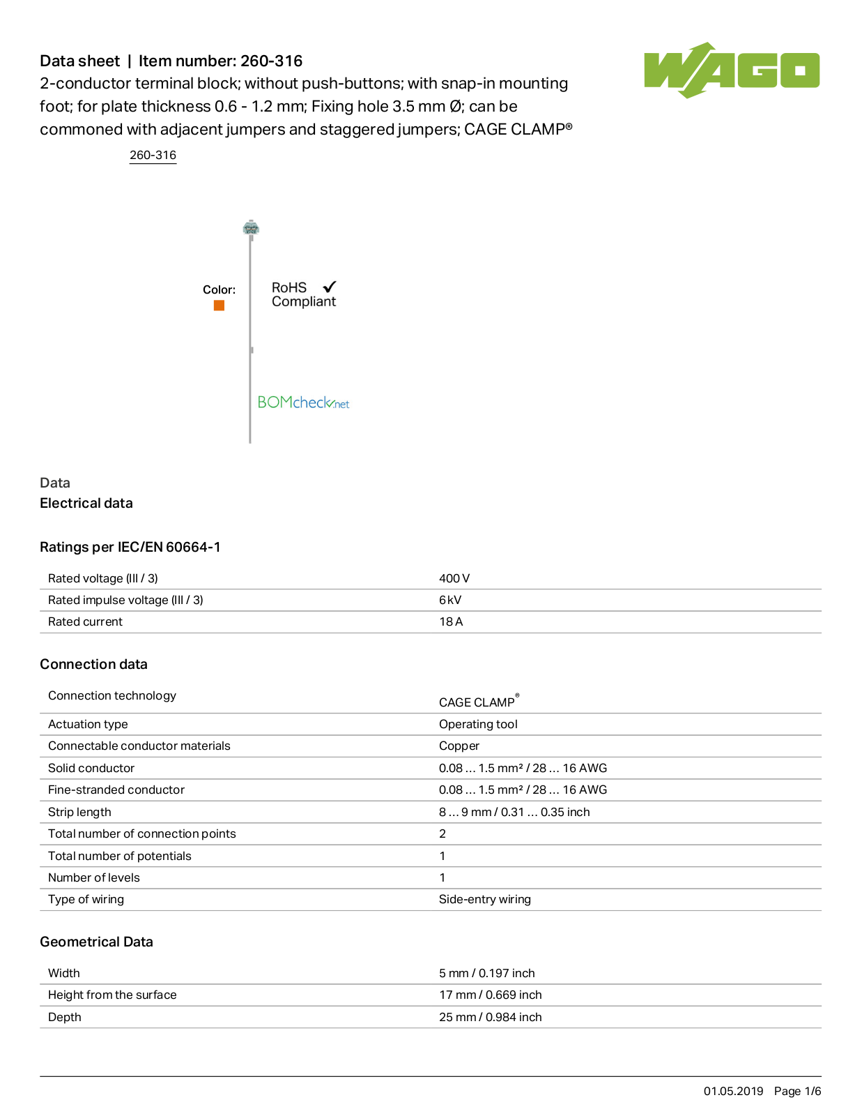 Wago 260-316 Data Sheet