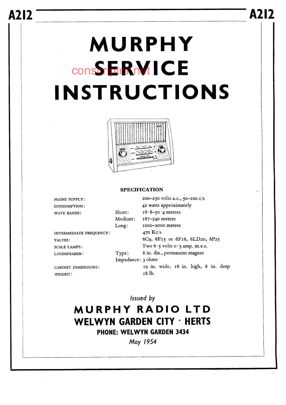 Murphy A212 Service manual