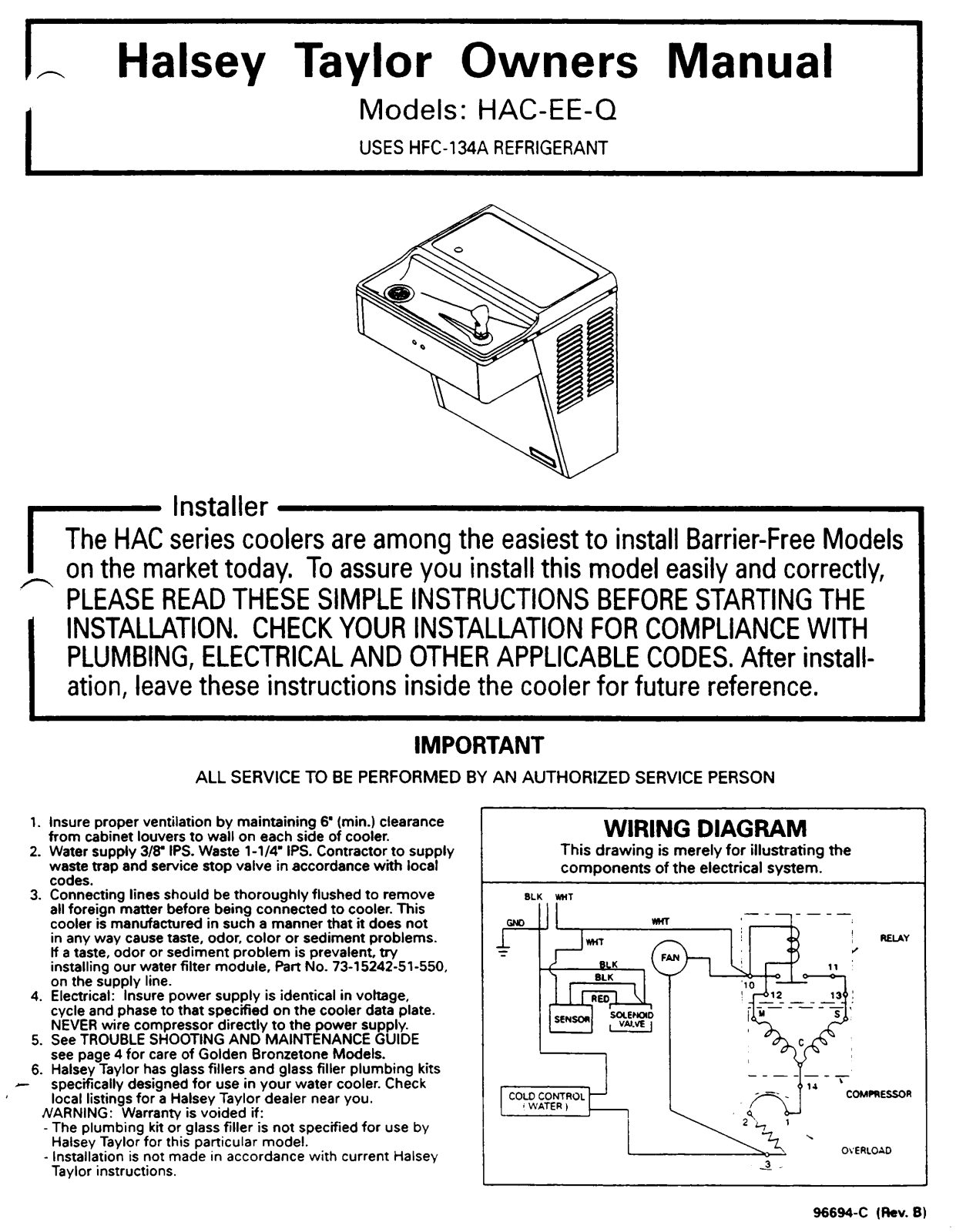 Halsey Taylor HAC-EE-Q Installation  Manual