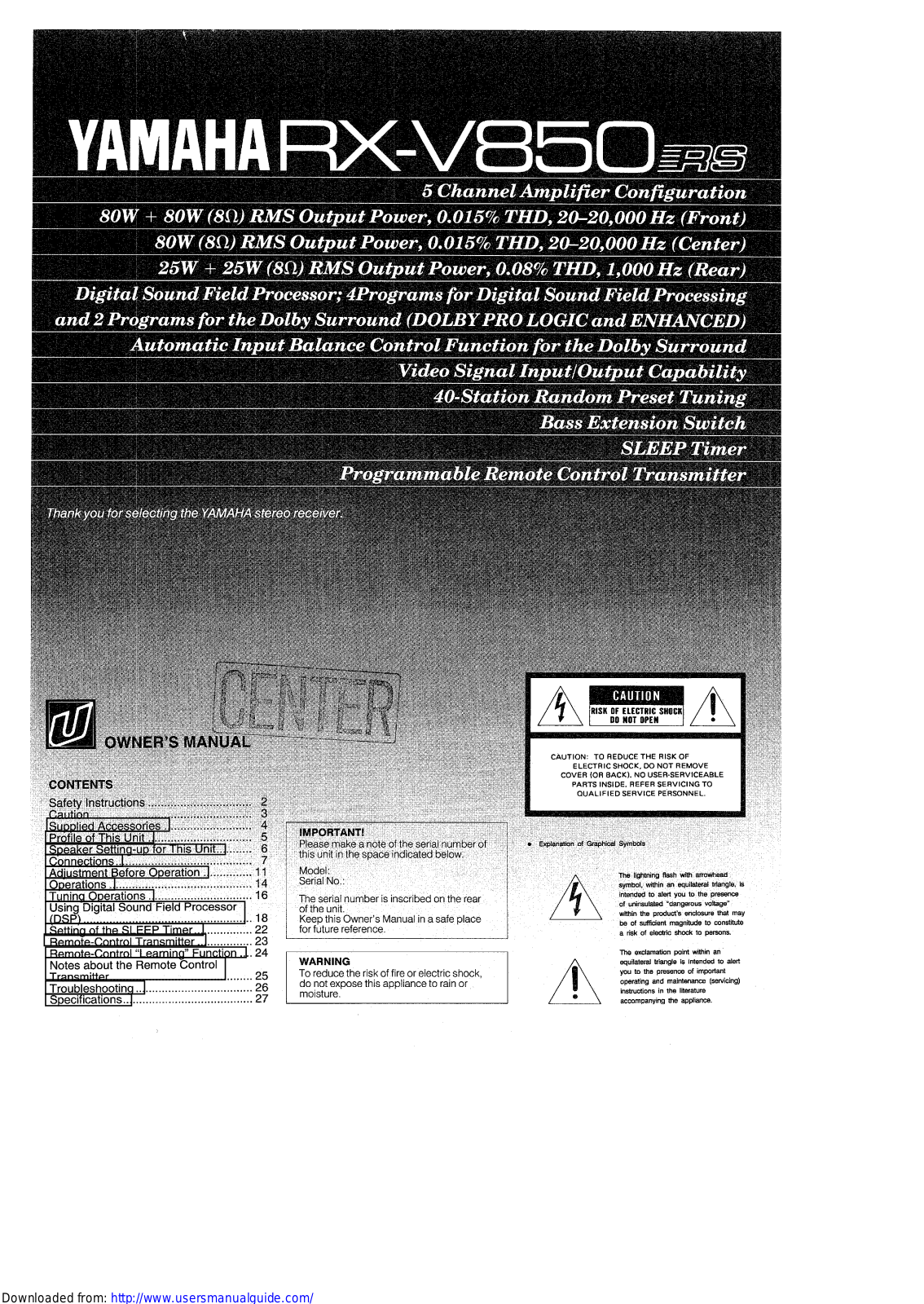 Yamaha Audio RX-V850 User Manual