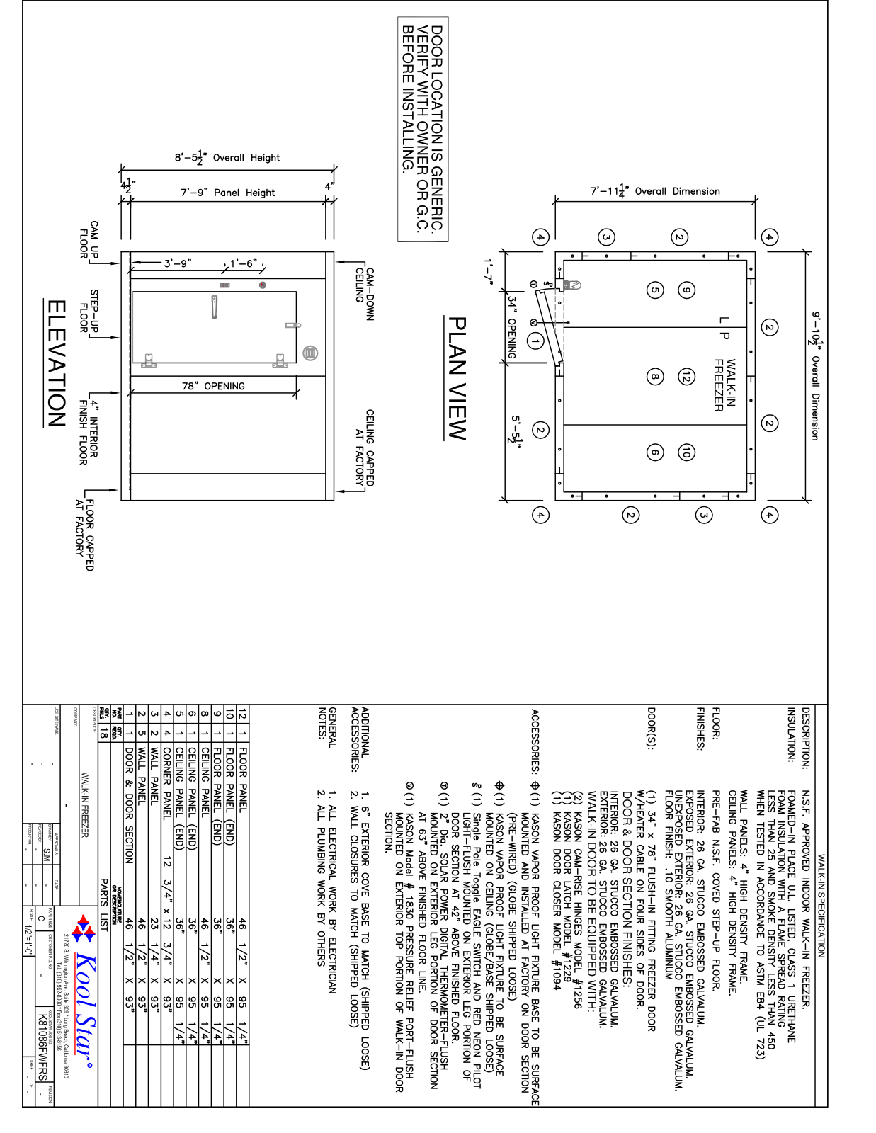 Kool Star 8X10 Freezer Parts Diagram