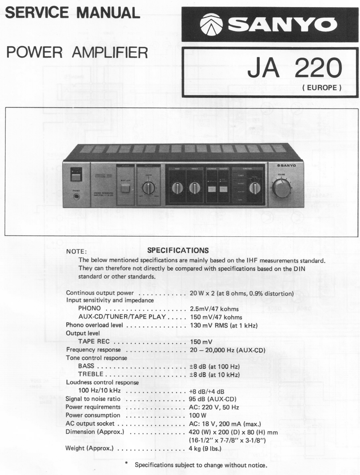 Sanyo ja220 Service Manual