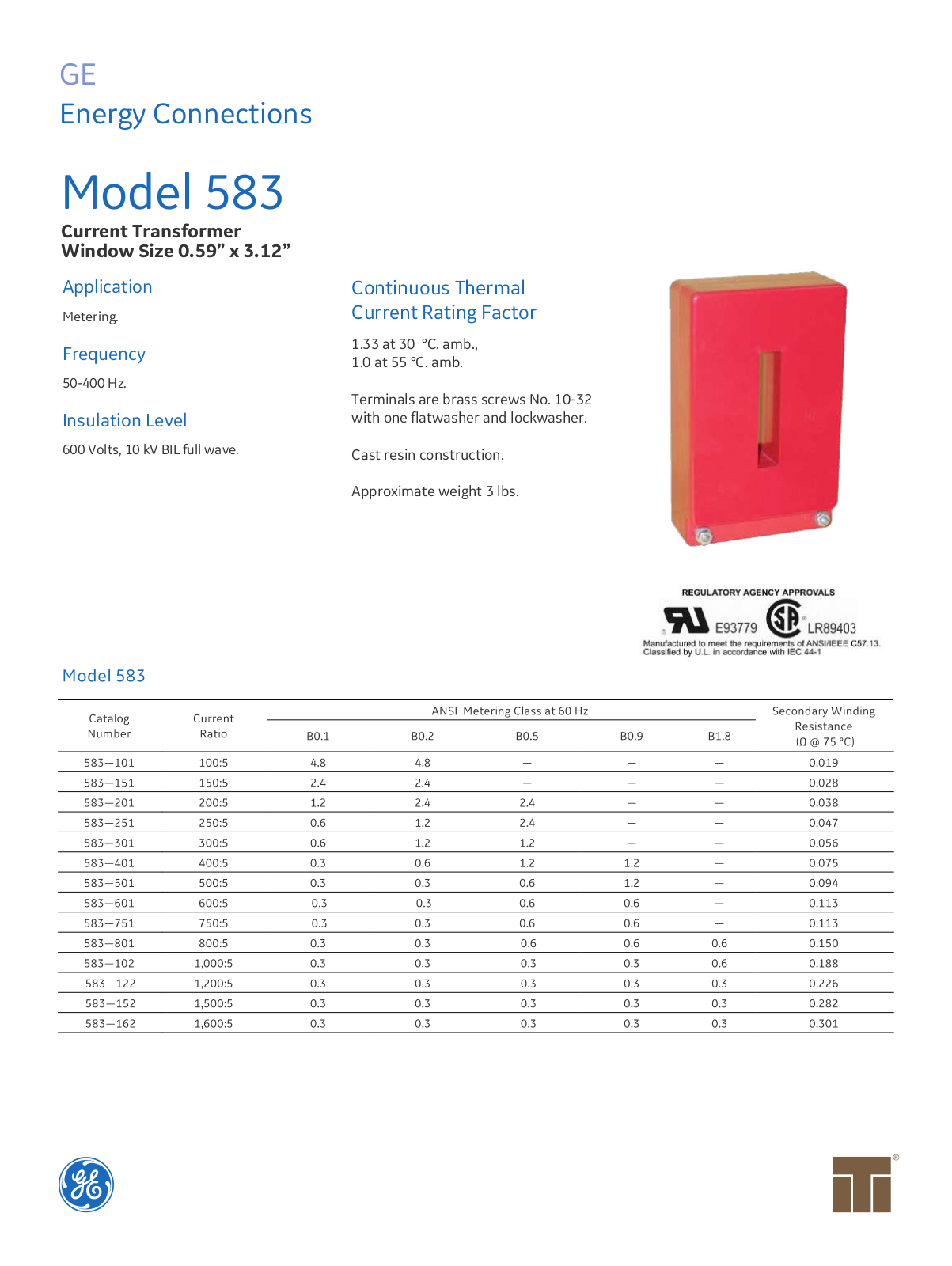 Instrument Transformer, Div of GE 583 Data Sheet