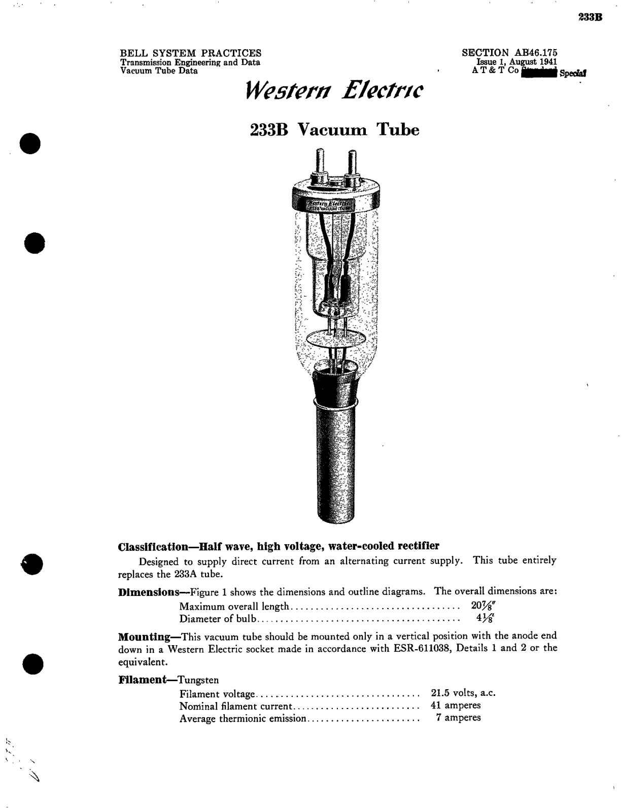 Western Electric 233-B Brochure