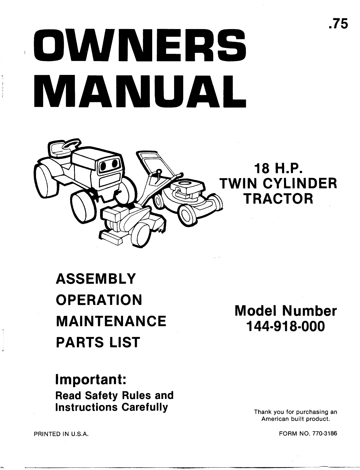 Bolens 144-918-000 User Manual