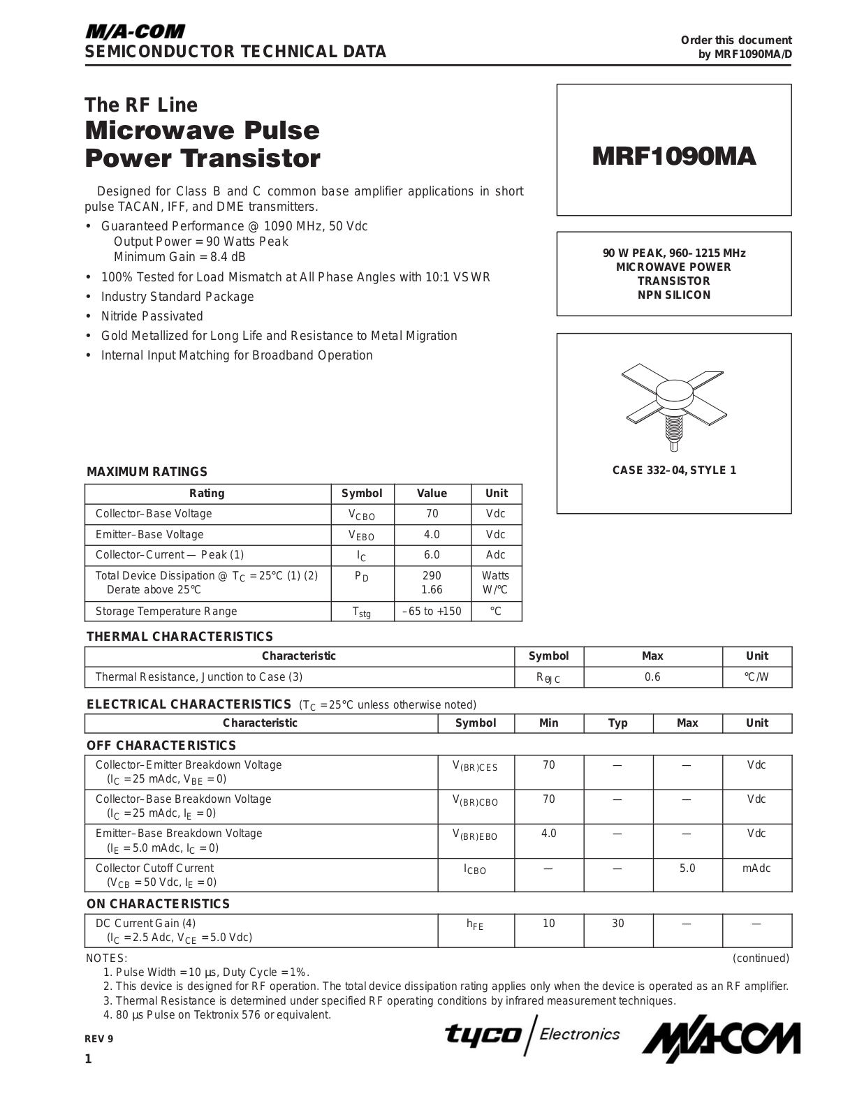 M A COM MRF1090MA Datasheet