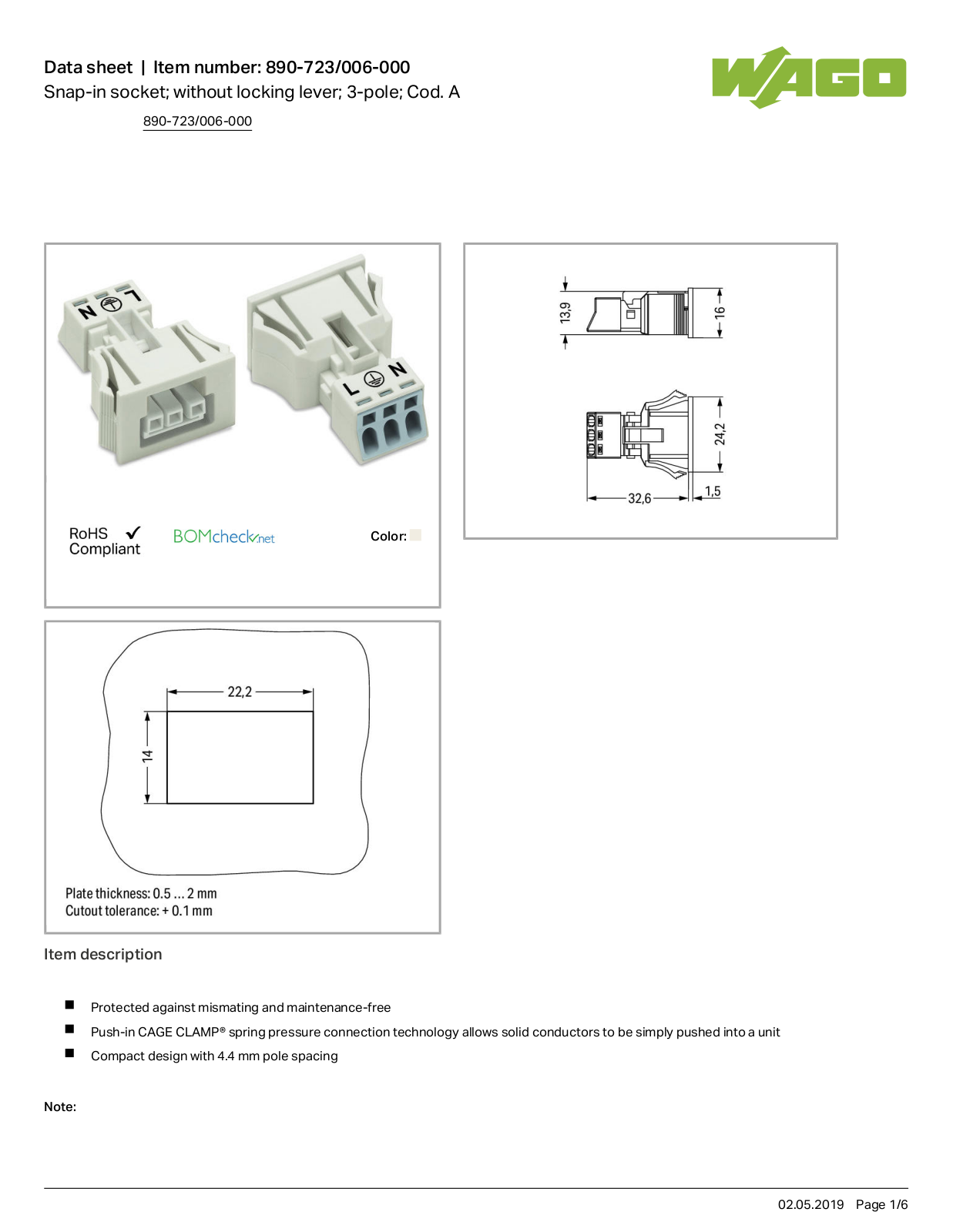 Wago 890-723/006-000 Data Sheet