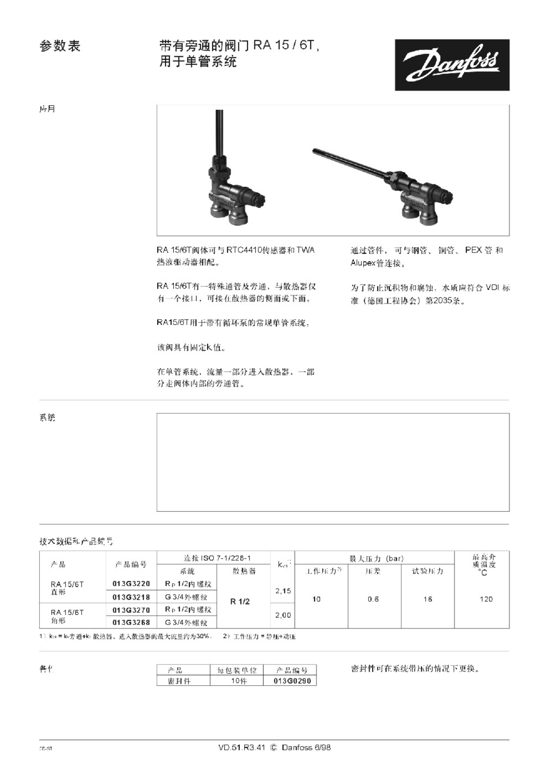 Danfoss RA 15/6T, RA 15/6TB Data sheet