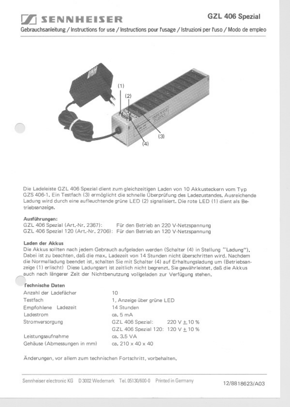 Sennheiser GZL 406 User Manual